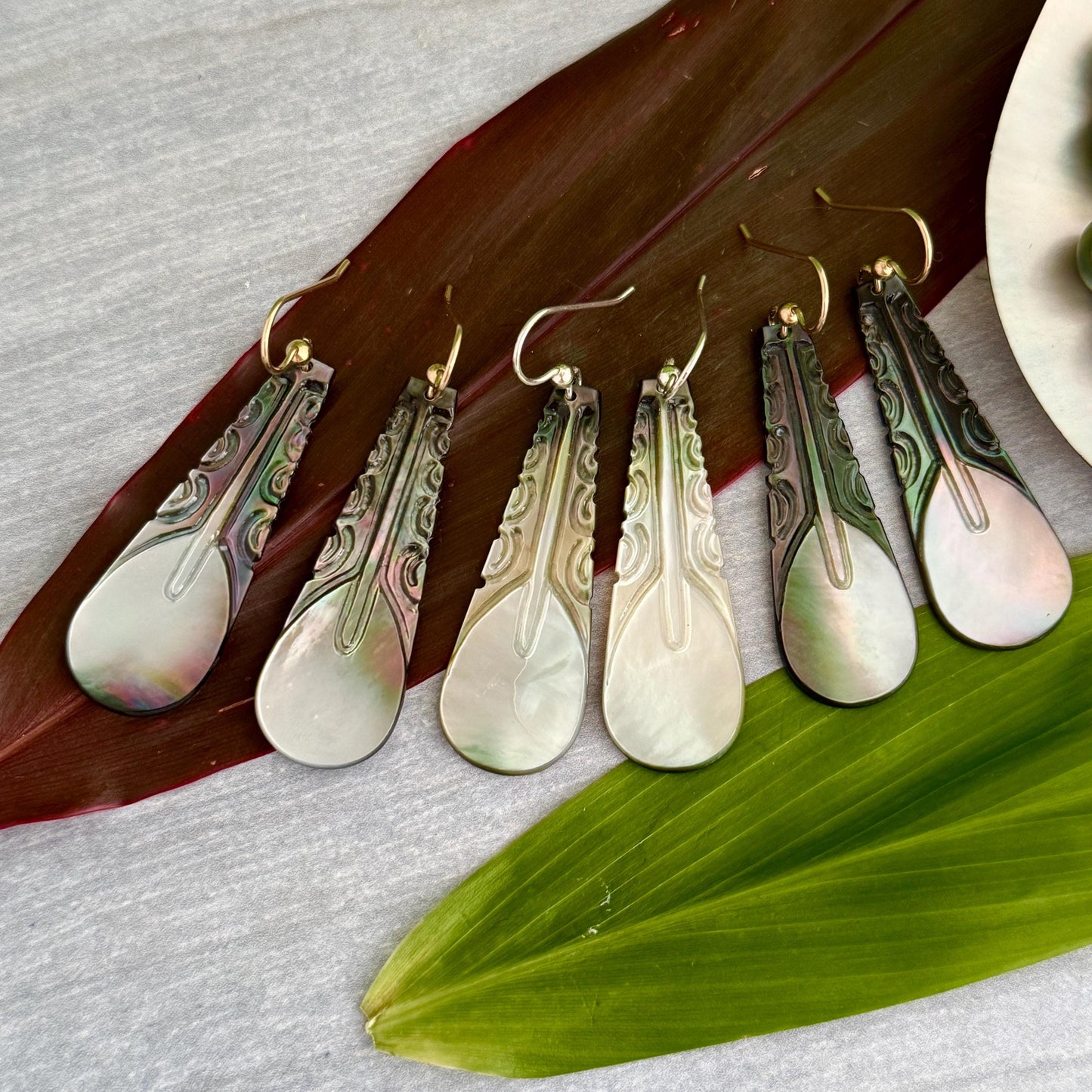 Paddle earrings in Mother of pearl shell: Gold filled or Sterling silver