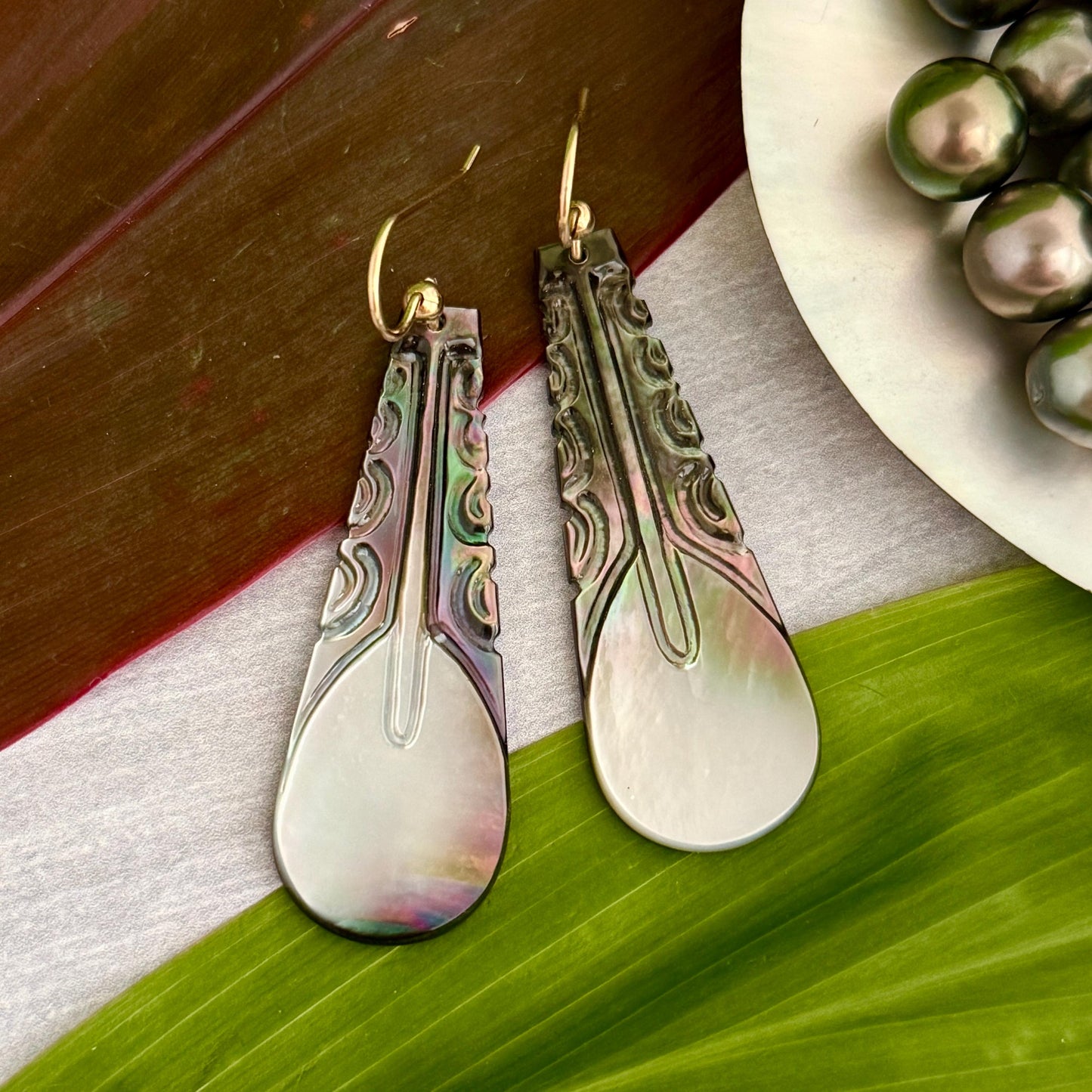 Paddle earrings in Mother of pearl shell: Gold filled or Sterling silver