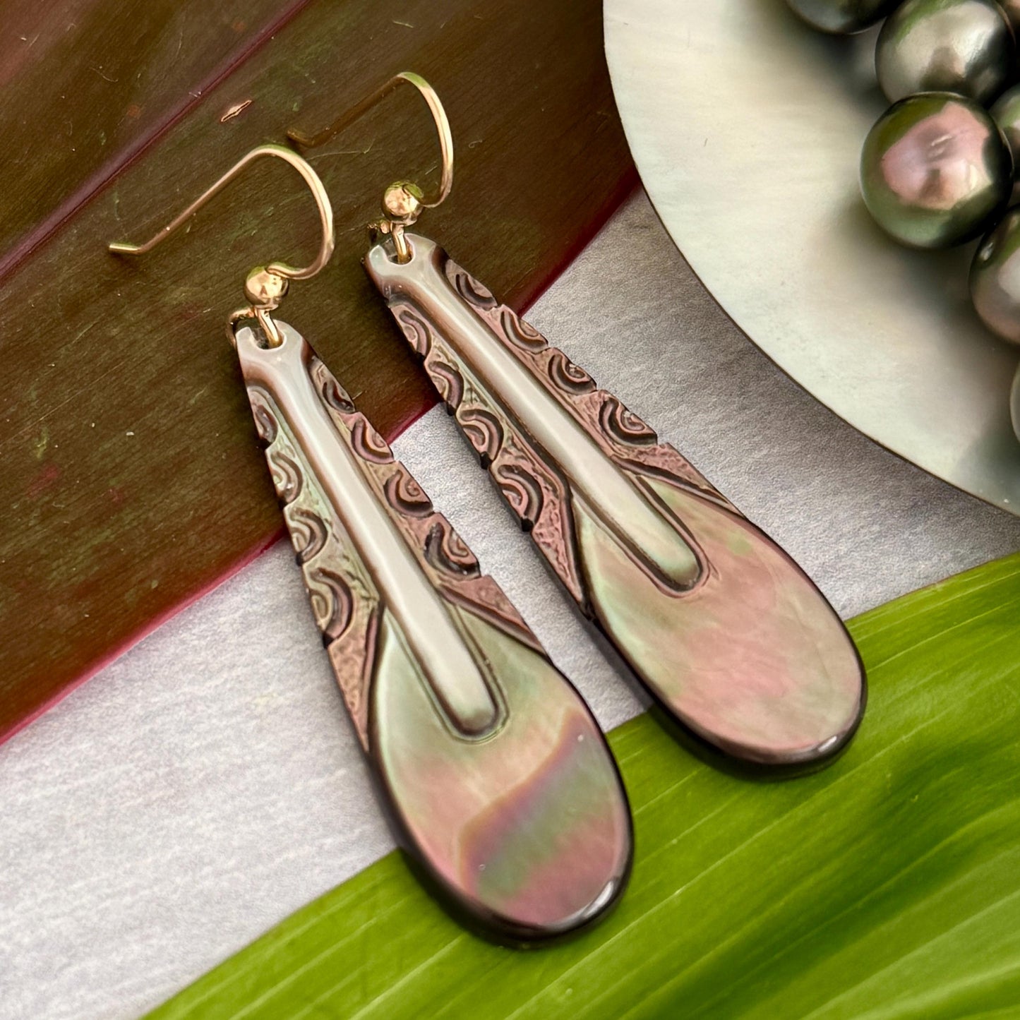 Handmade Mother of Pearl Paddle Earrings: Gold Filled or Sterling silver Hawaiian Jewelry