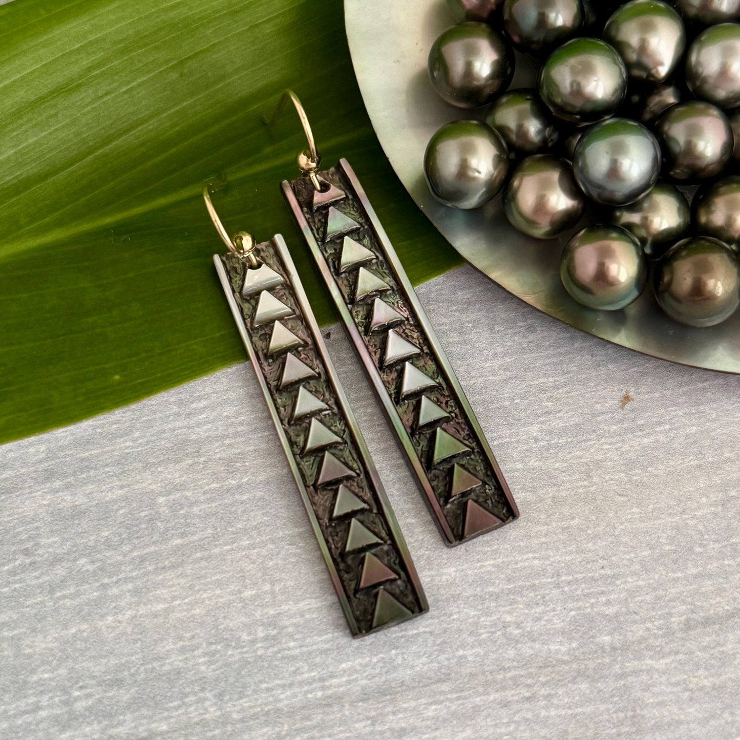 Handmade Mother of Pearl Earrings: Hawaiian Triangle Design