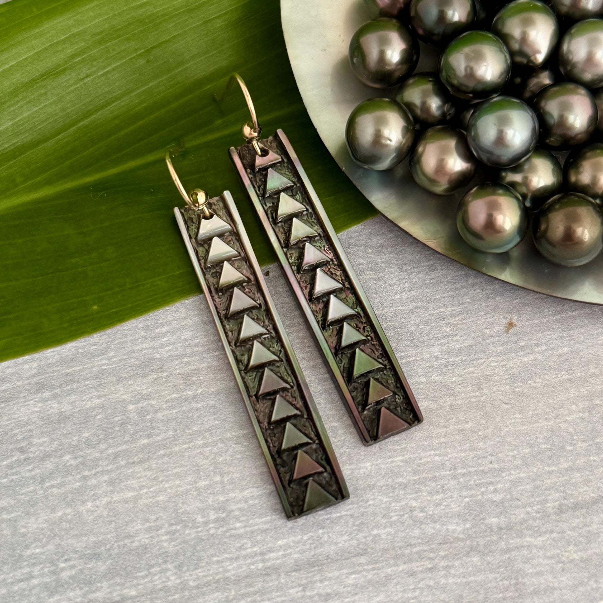 Handmade Mother of Pearl Earrings: Hawaiian Triangle Design