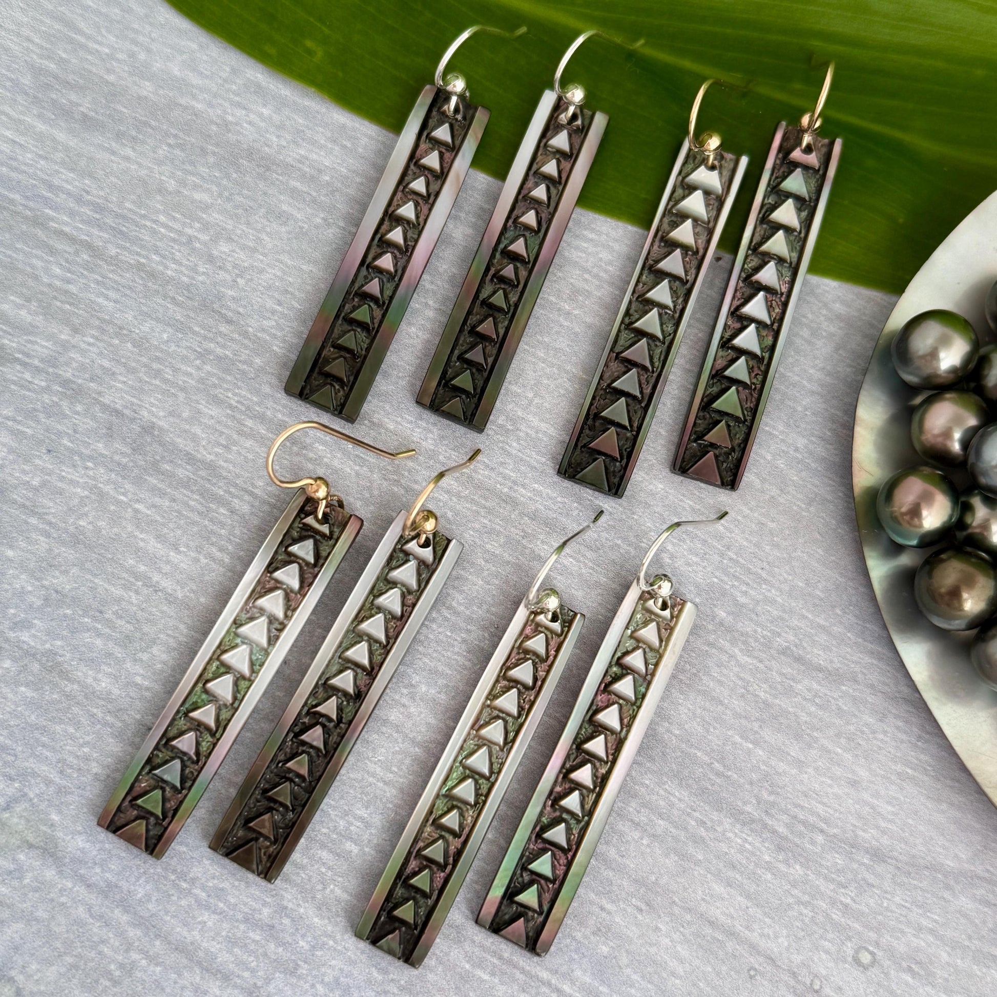 Handmade Mother of Pearl Earrings: Hawaiian Triangle Design