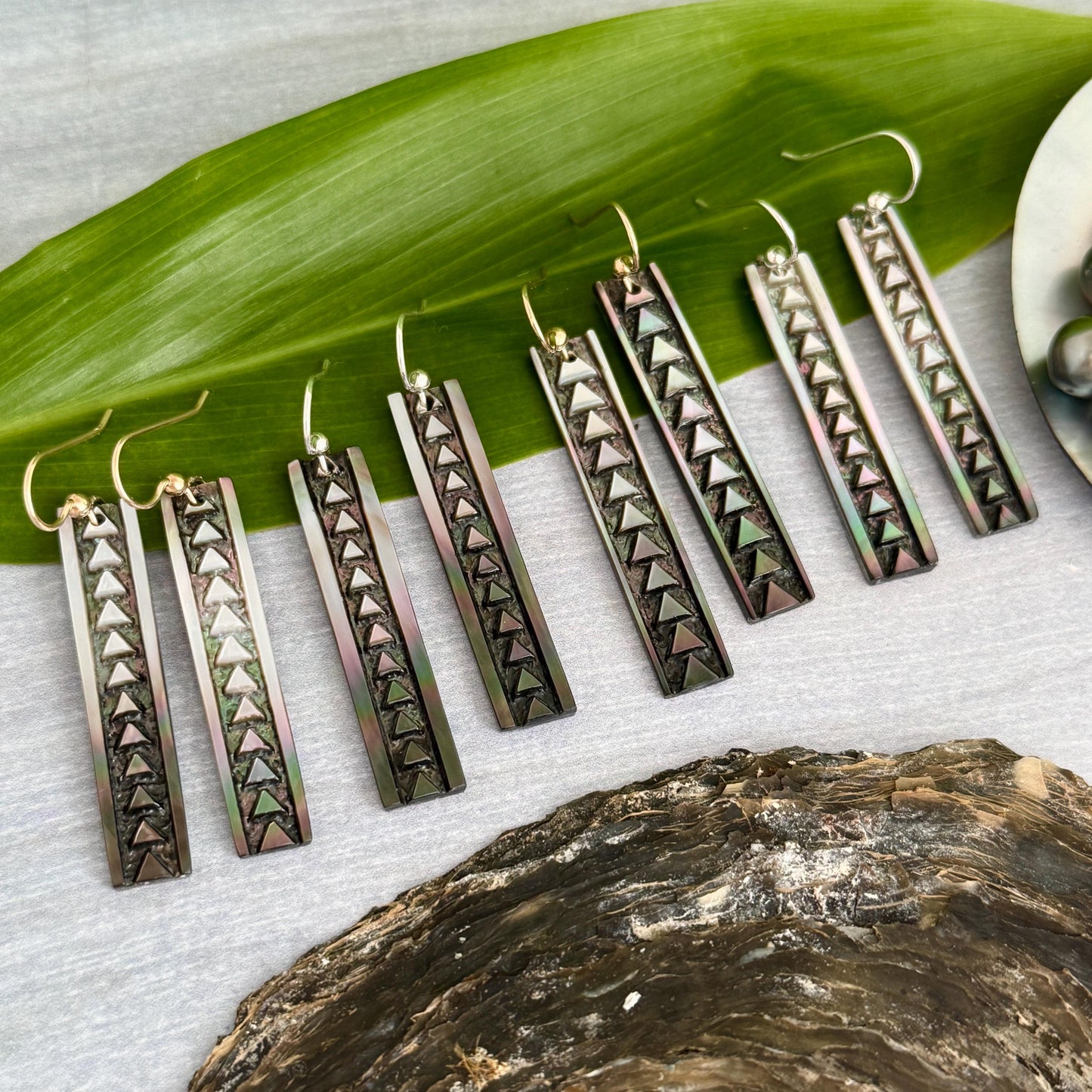 Handmade Mother of Pearl Earrings: Hawaiian Triangle Design