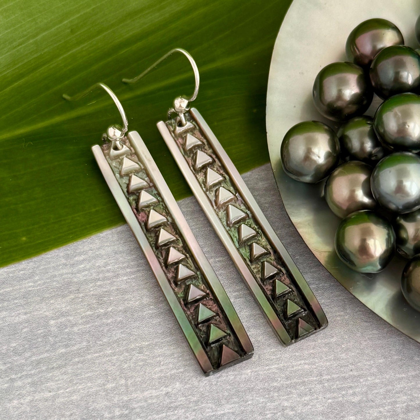 Handmade Mother of Pearl Earrings: Hawaiian Triangle Design