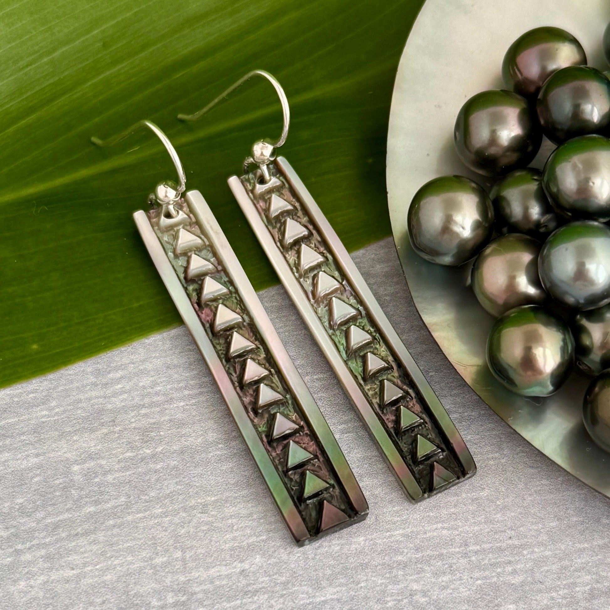 Handmade Mother of Pearl Earrings: Hawaiian Triangle Design