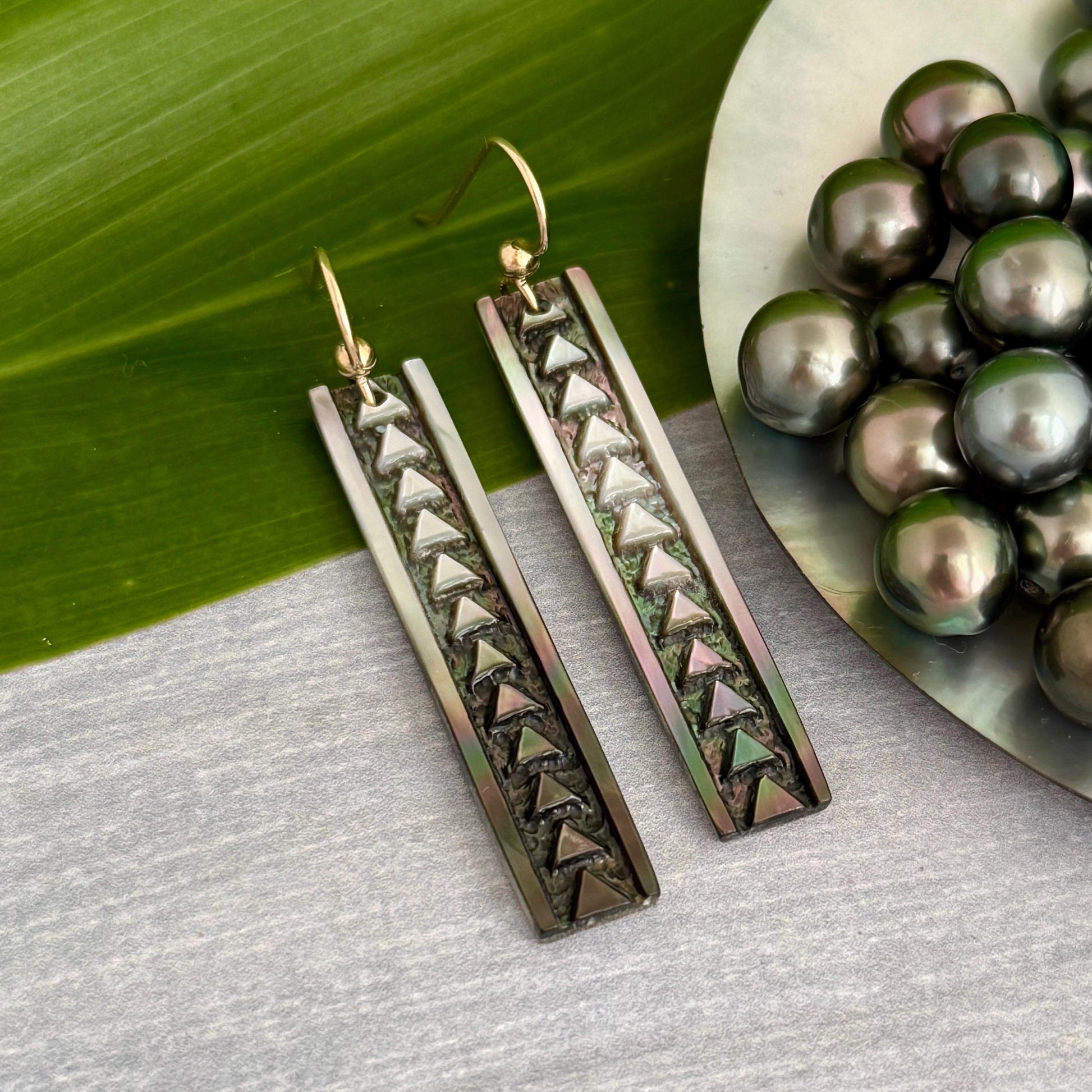 Handmade Mother of Pearl Earrings: Hawaiian Triangle Design