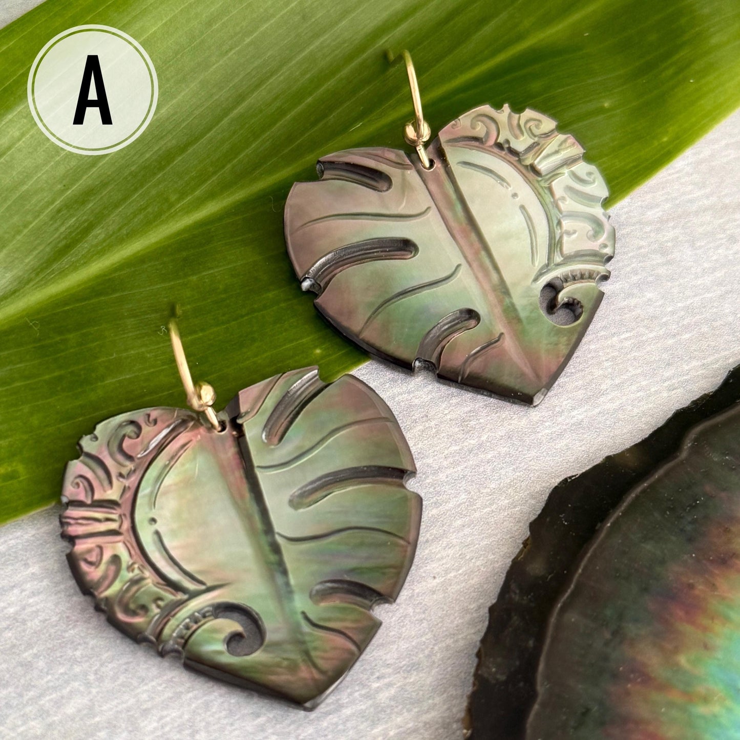 Hand Carved Mother of Pearl Earrings: Gold Filled or Sterling Silver, Hawaiian Jewelry