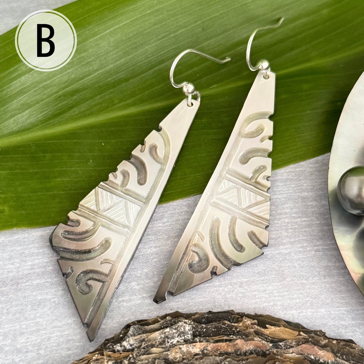 Hand Carved Mother of Pearl Earrings: Gold Filled or Sterling Silver, Hawaiian Jewelry