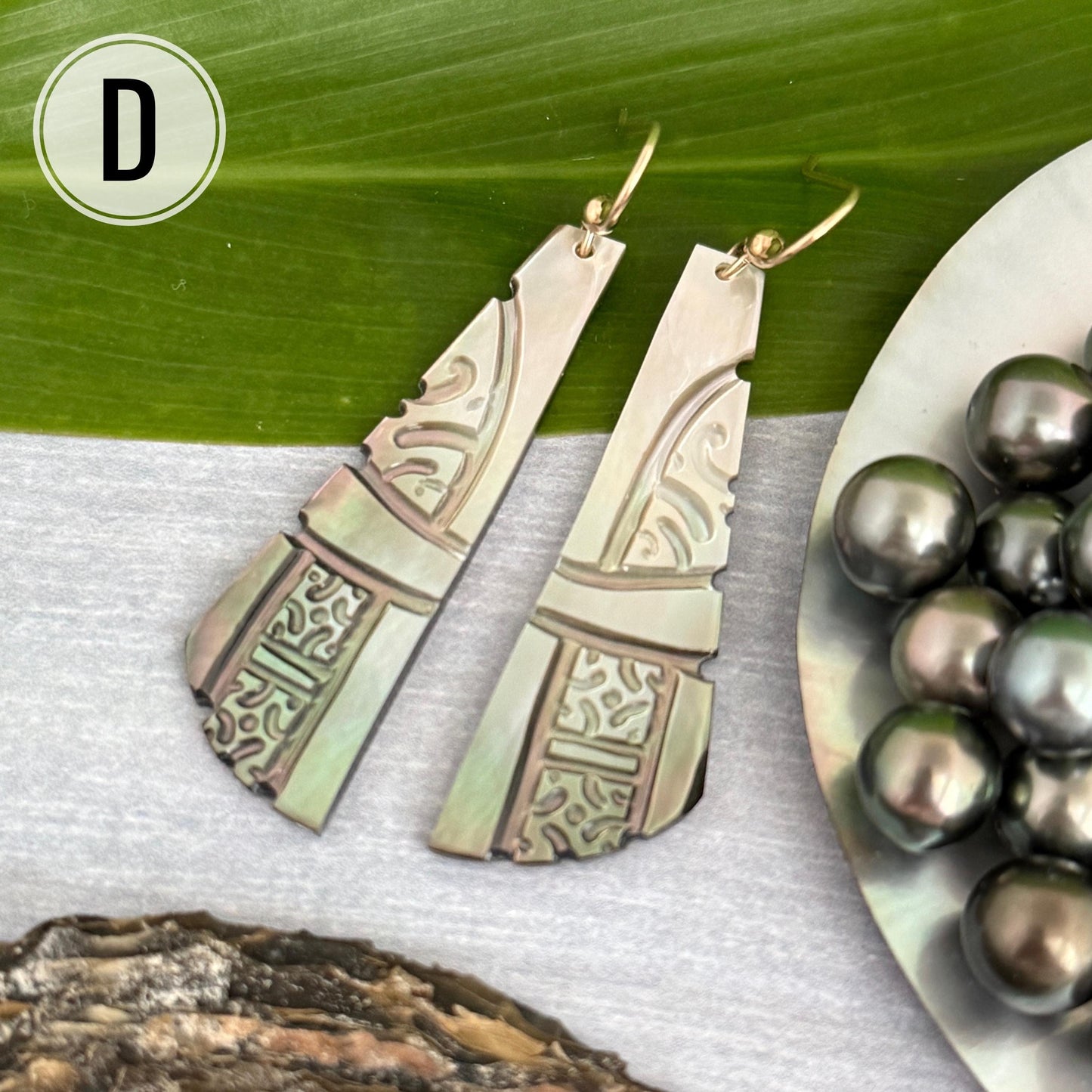 Hand Carved Mother of Pearl Earrings: Gold Filled or Sterling Silver, Hawaiian Jewelry