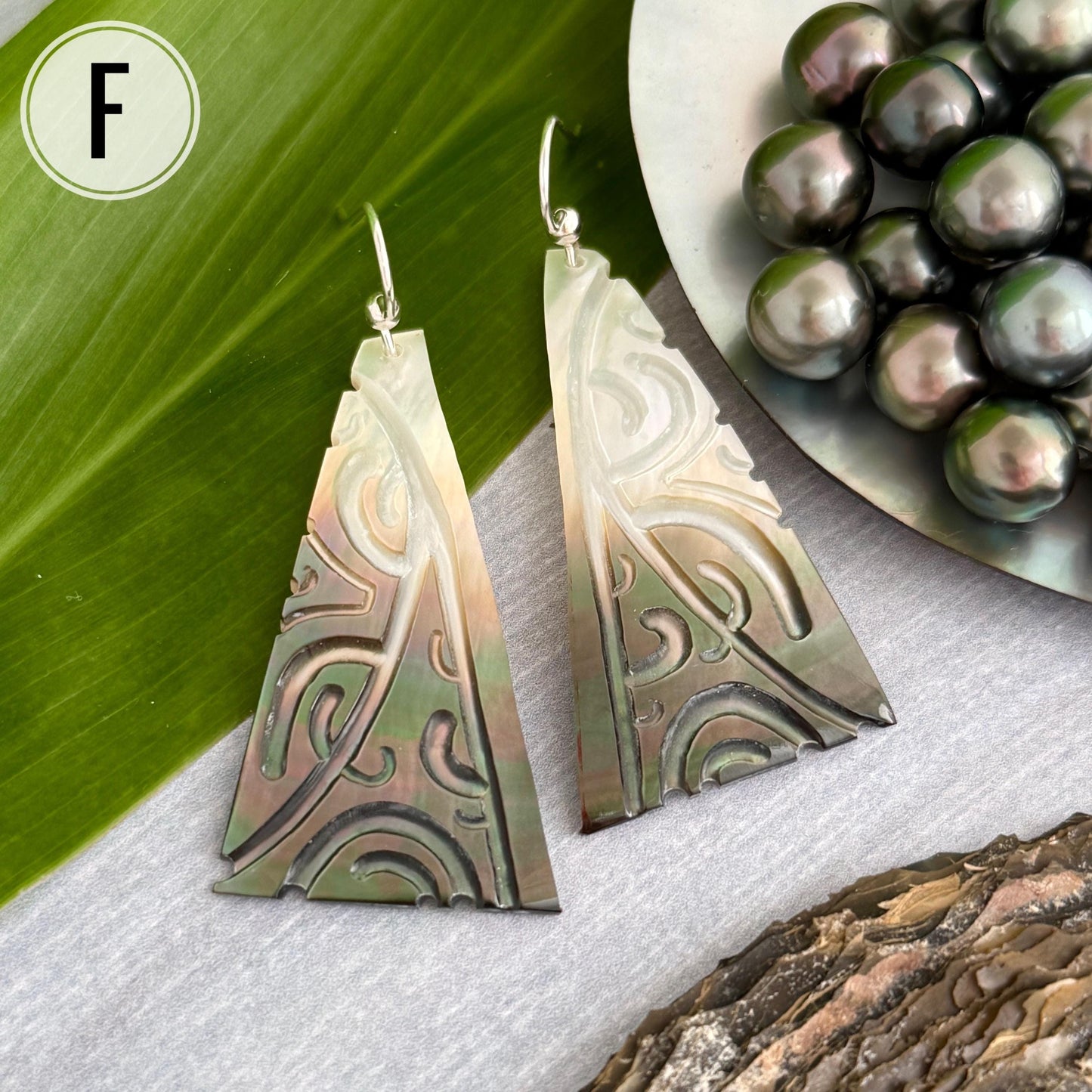 Hand Carved Mother of Pearl Earrings: Gold Filled or Sterling Silver, Hawaiian Jewelry