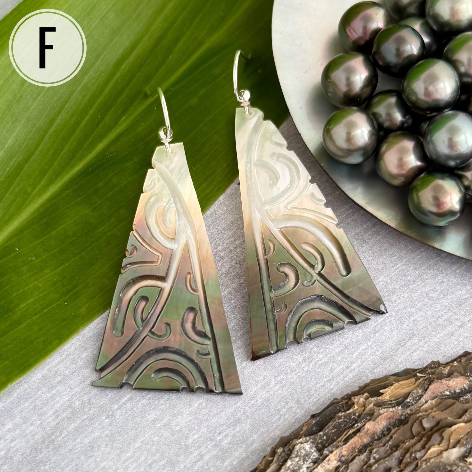 Hand Carved Mother of Pearl Earrings: Gold Filled or Sterling Silver, Hawaiian Jewelry