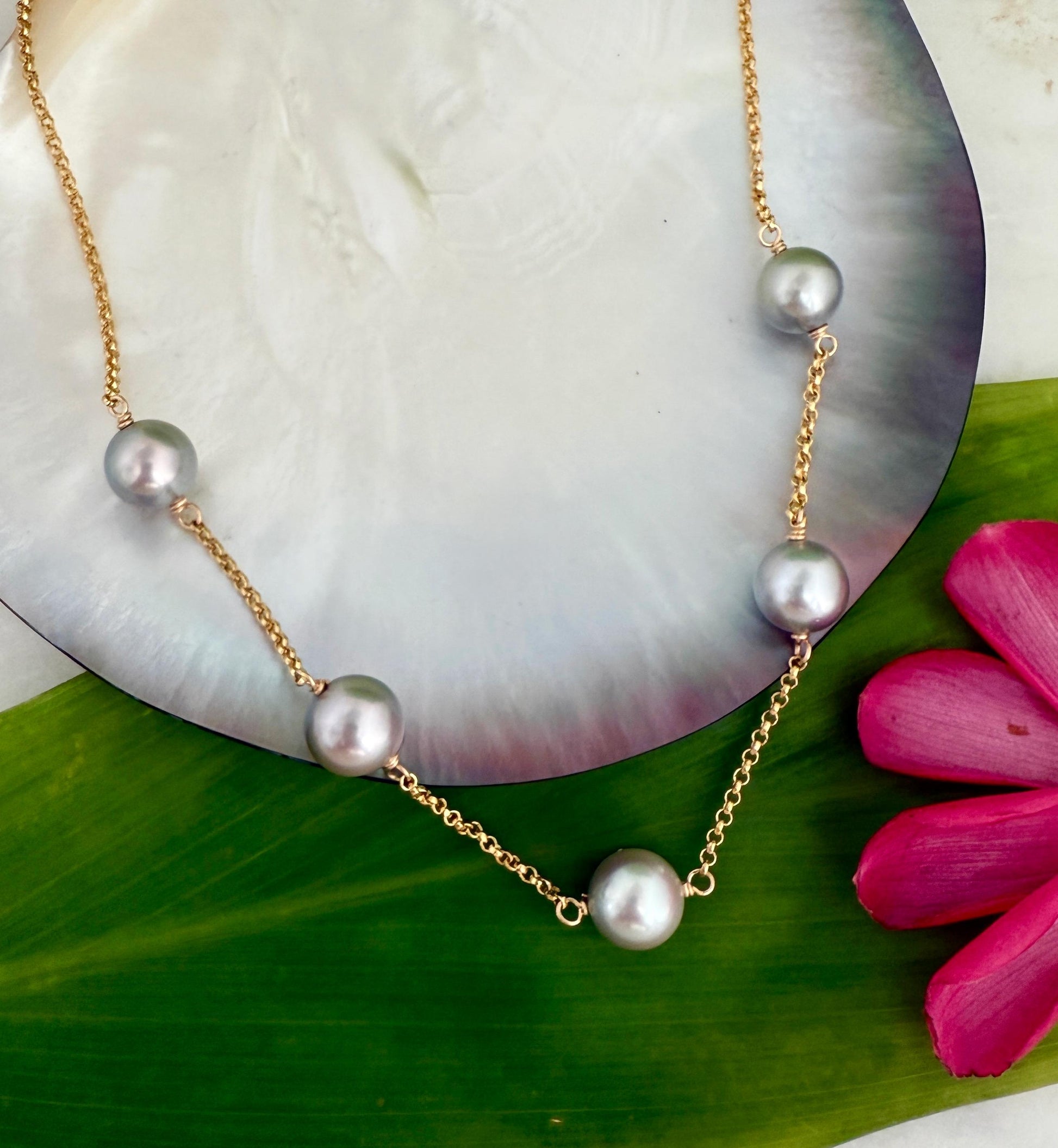 White Tahitian Pearl Necklace • Pastel color Jewelry