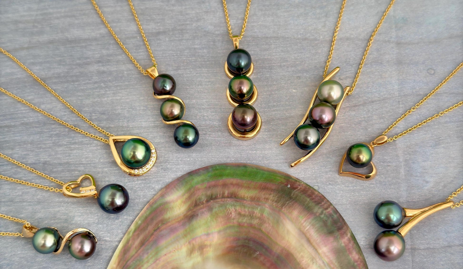 RARE Tahitian Pearl Necklace: 18k Gold plated • Statement pendant