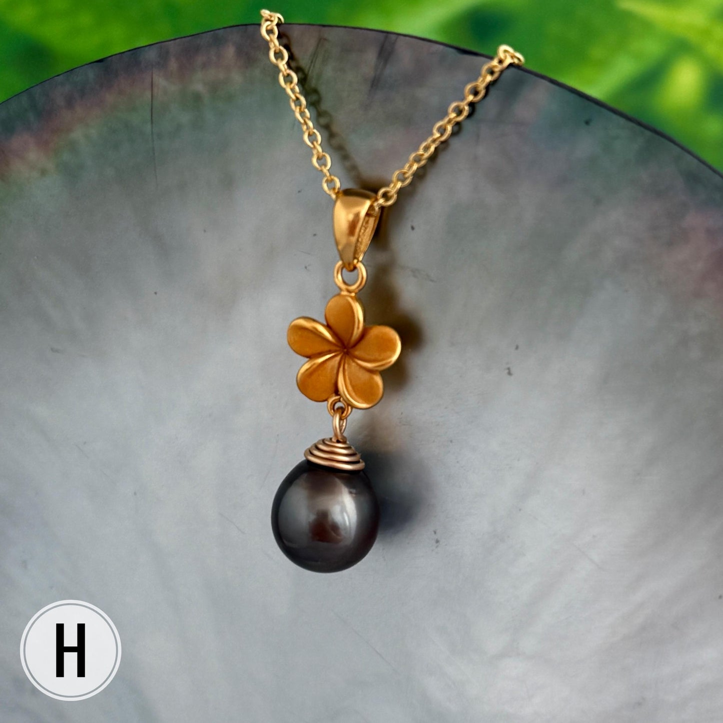 DOORBUSTER Tahitian Pearl pendants • Tropical Flower & Leaf • Hawaiian design 18k Gold Plated necklace