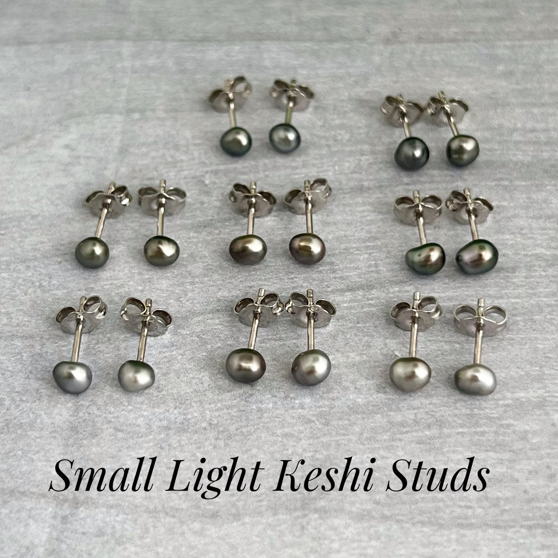 Tahitian Keshi Pearl Stud Earrings : Sterling Silver