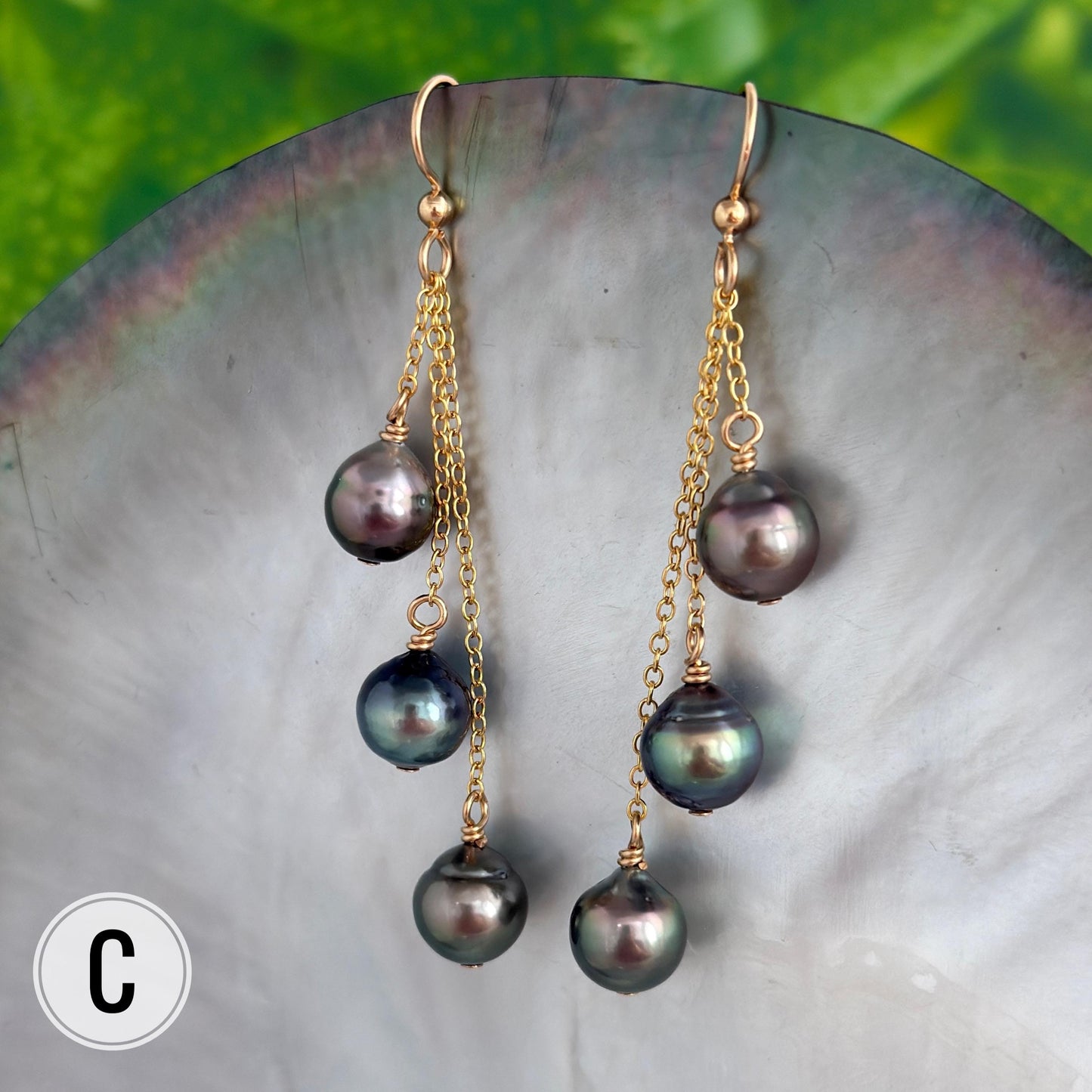 Elegant Cascading Tahitian Pearl Earrings - Gold Chain Dangle Design with Rare Vibrant Colors - Unique Handmade Jewelry