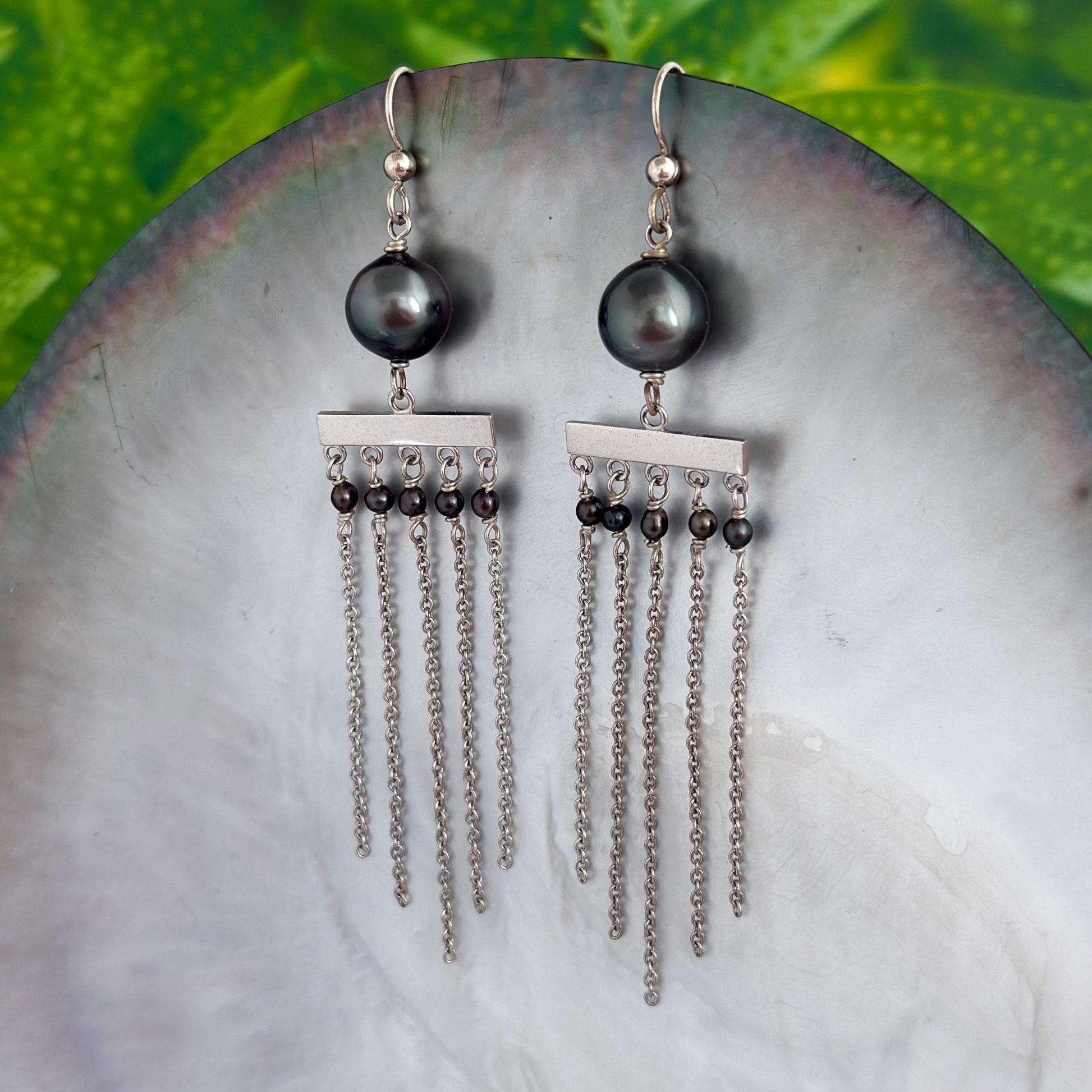 Boho Chic Tahitian pearl and Keshis Earrings • Sterling silver drop