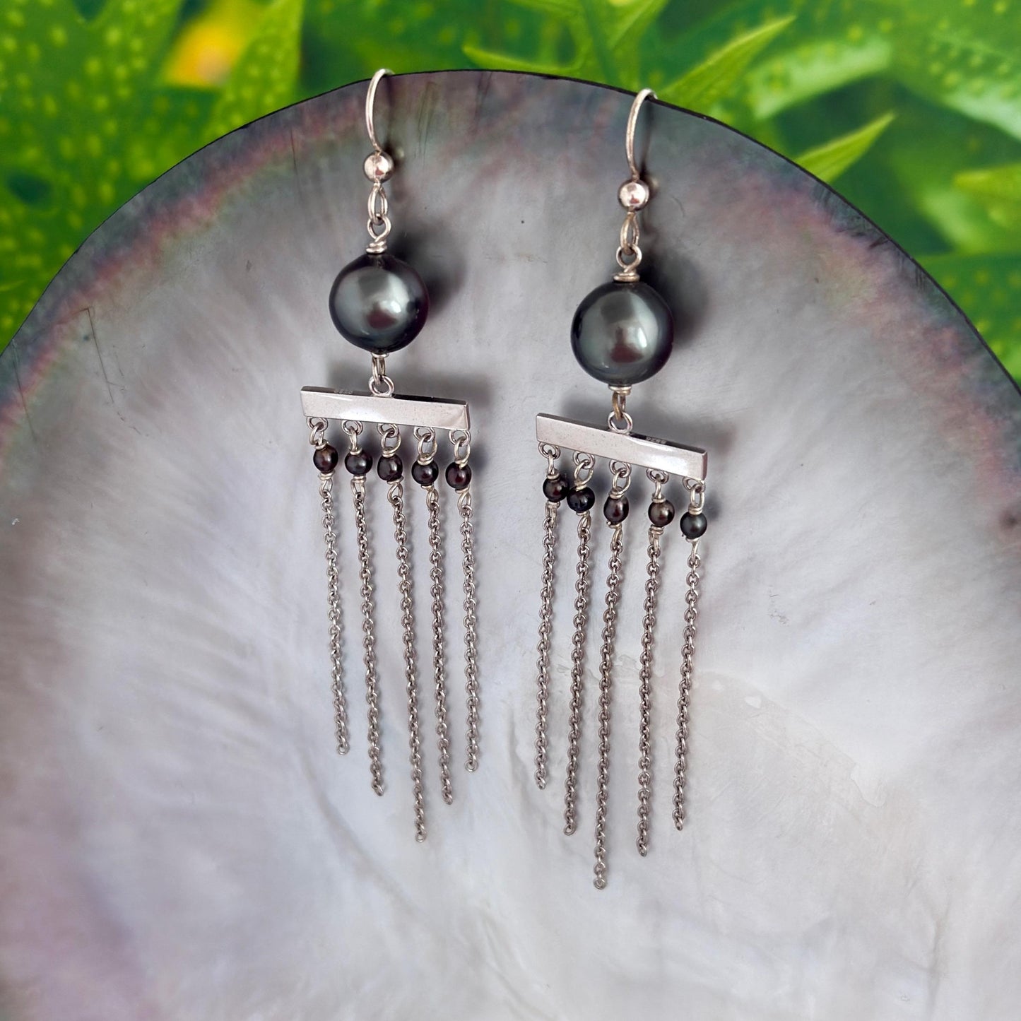 Boho Chic Tahitian pearl and Keshis Earrings • Sterling silver drop