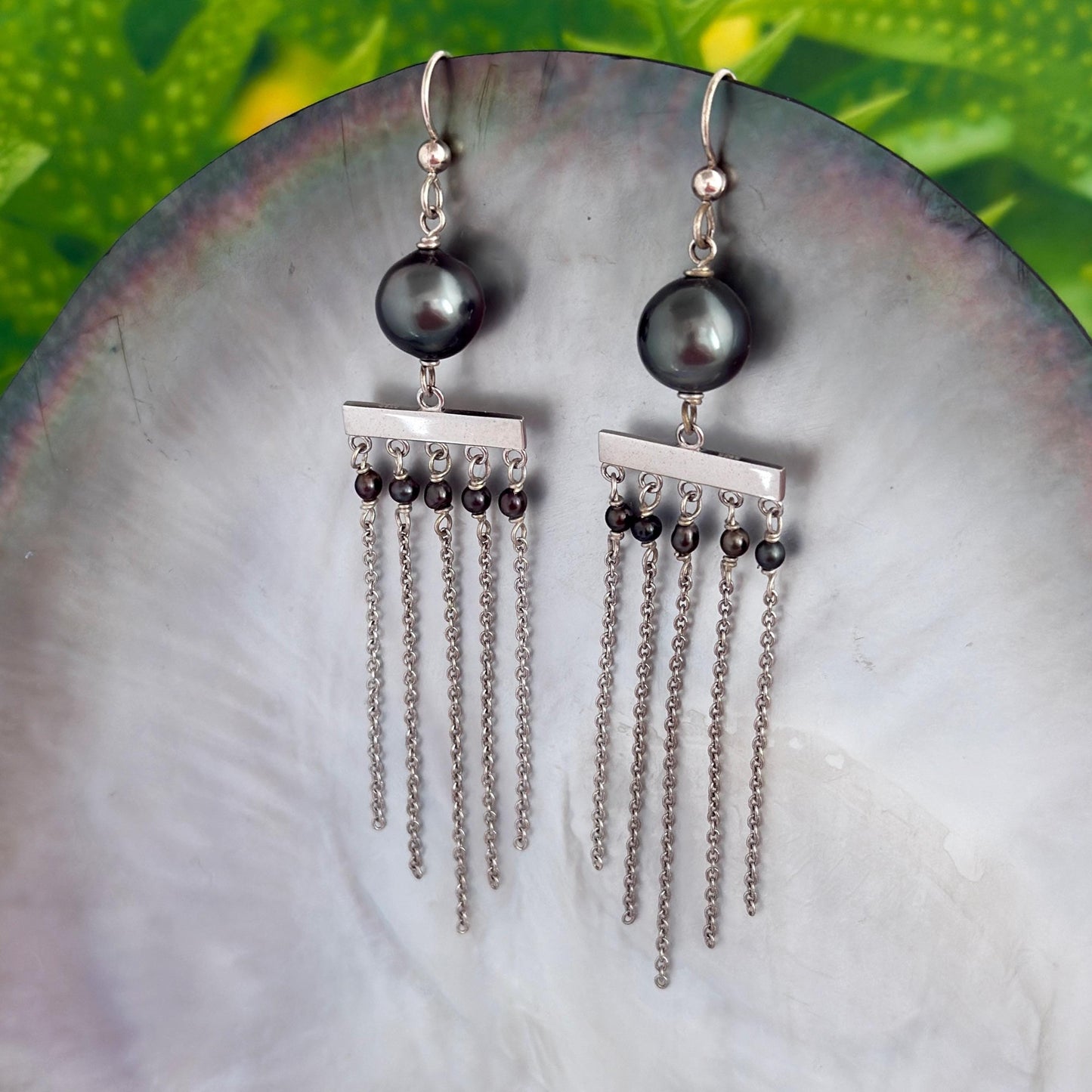 Boho Chic Tahitian pearl and Keshis Earrings • Sterling silver drop