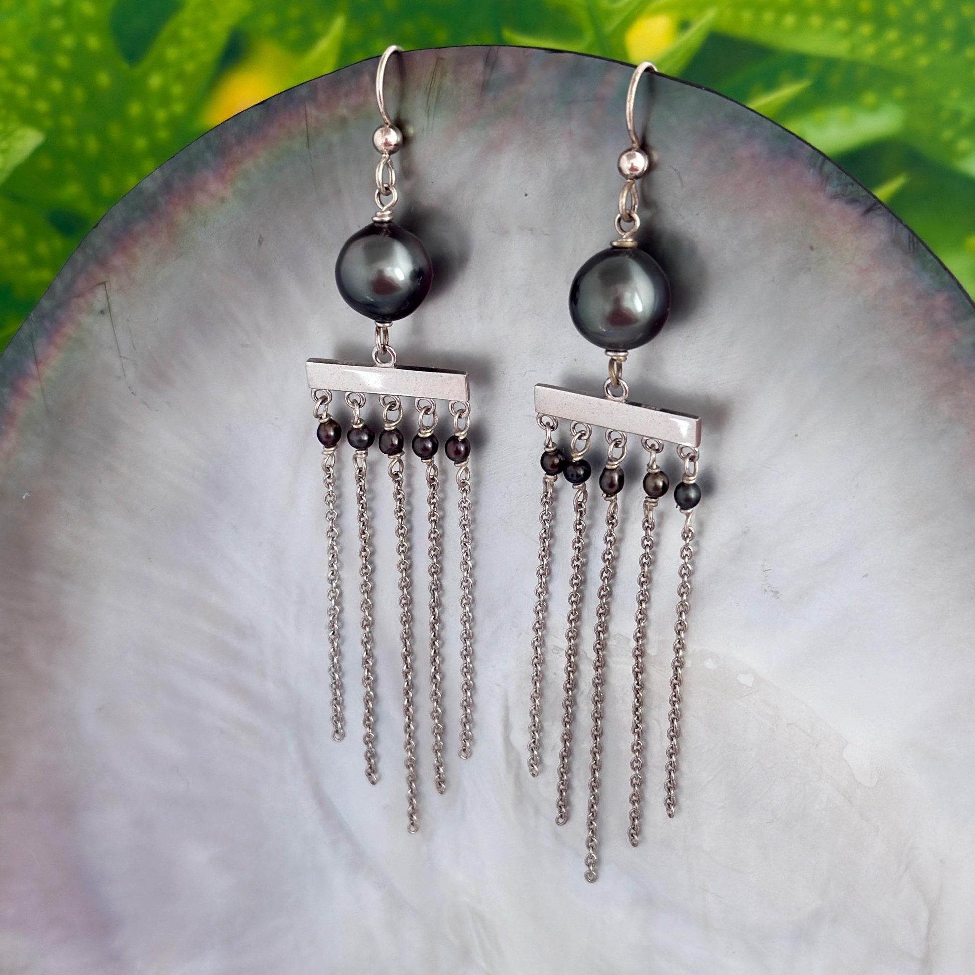 Boho Chic Tahitian pearl and Keshis Earrings • Sterling silver drop