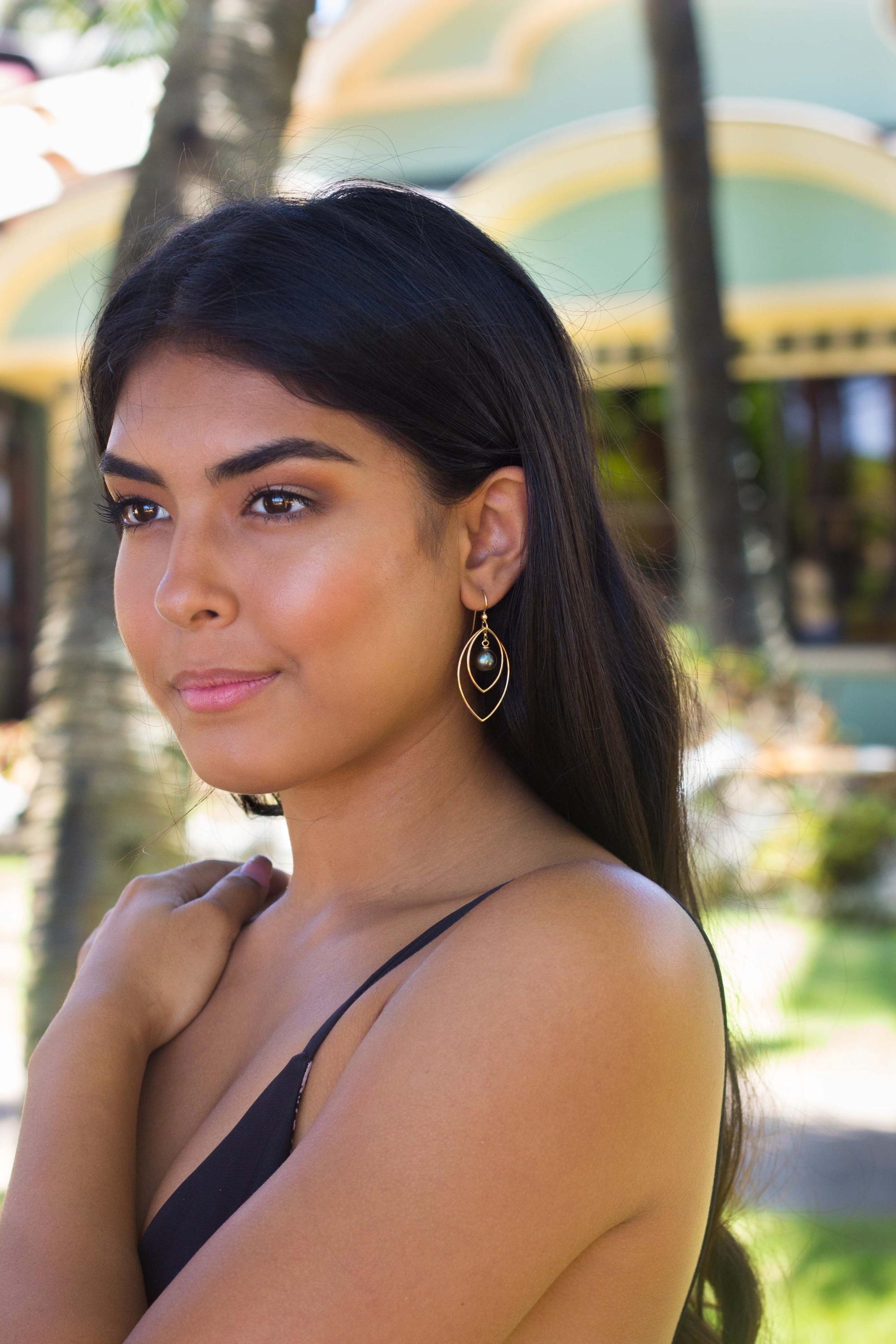 Tahitian Pearl drop earrings: 14k gold filled • minimalist gift for her • Marquise