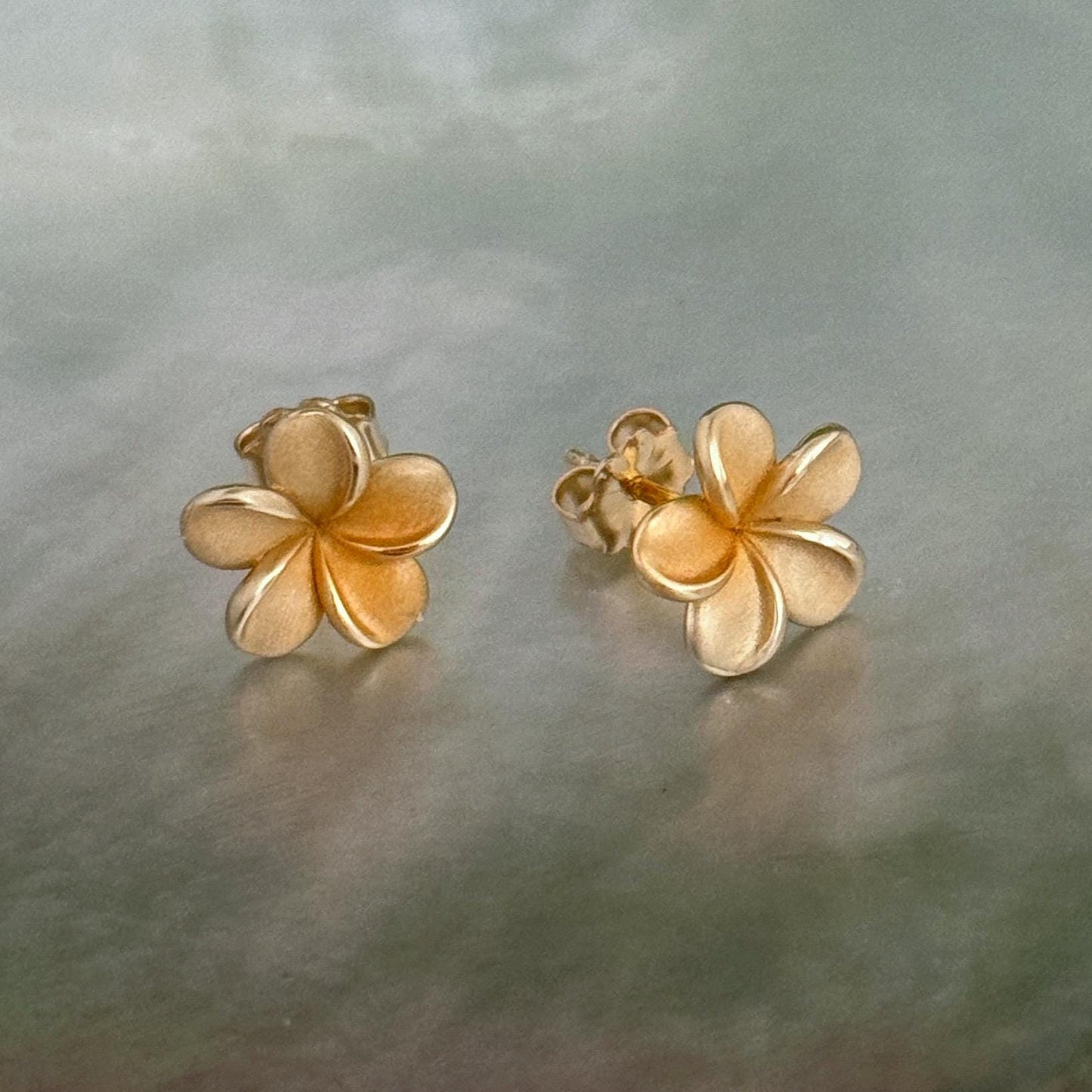 Plumeria Frangipani Flower Stud Earrings • hawaiian • Gold vermeil or Sterling silver