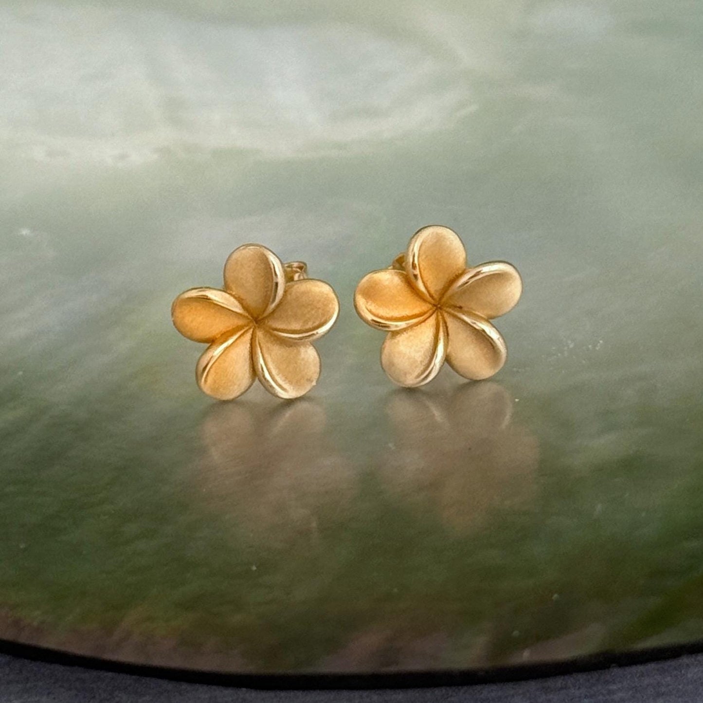 Plumeria Frangipani Flower Stud Earrings • hawaiian silver earrings • hawaii gold and silver jewelry Tropical flower