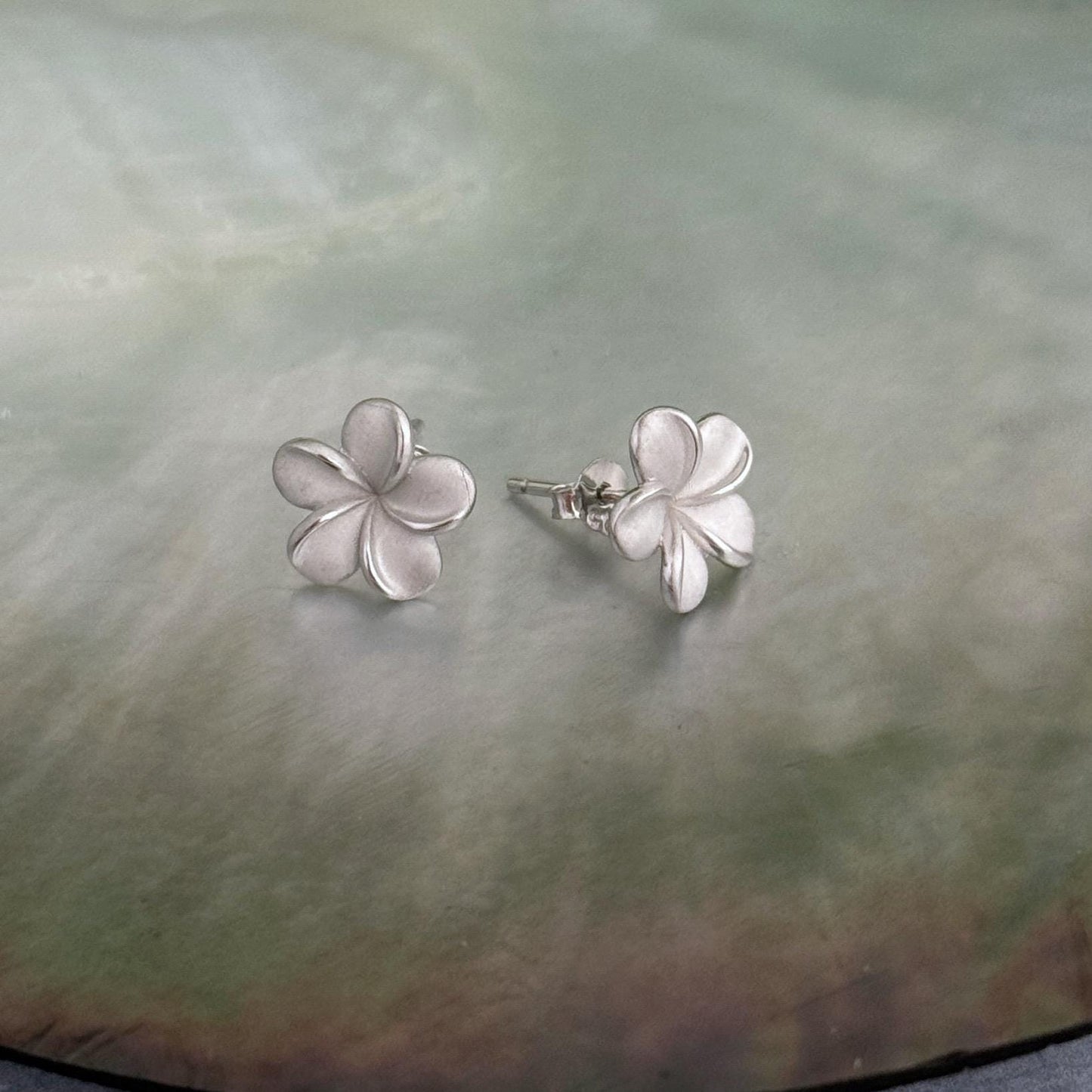Plumeria Frangipani Flower Stud Earrings • hawaiian • Gold vermeil or Sterling silver