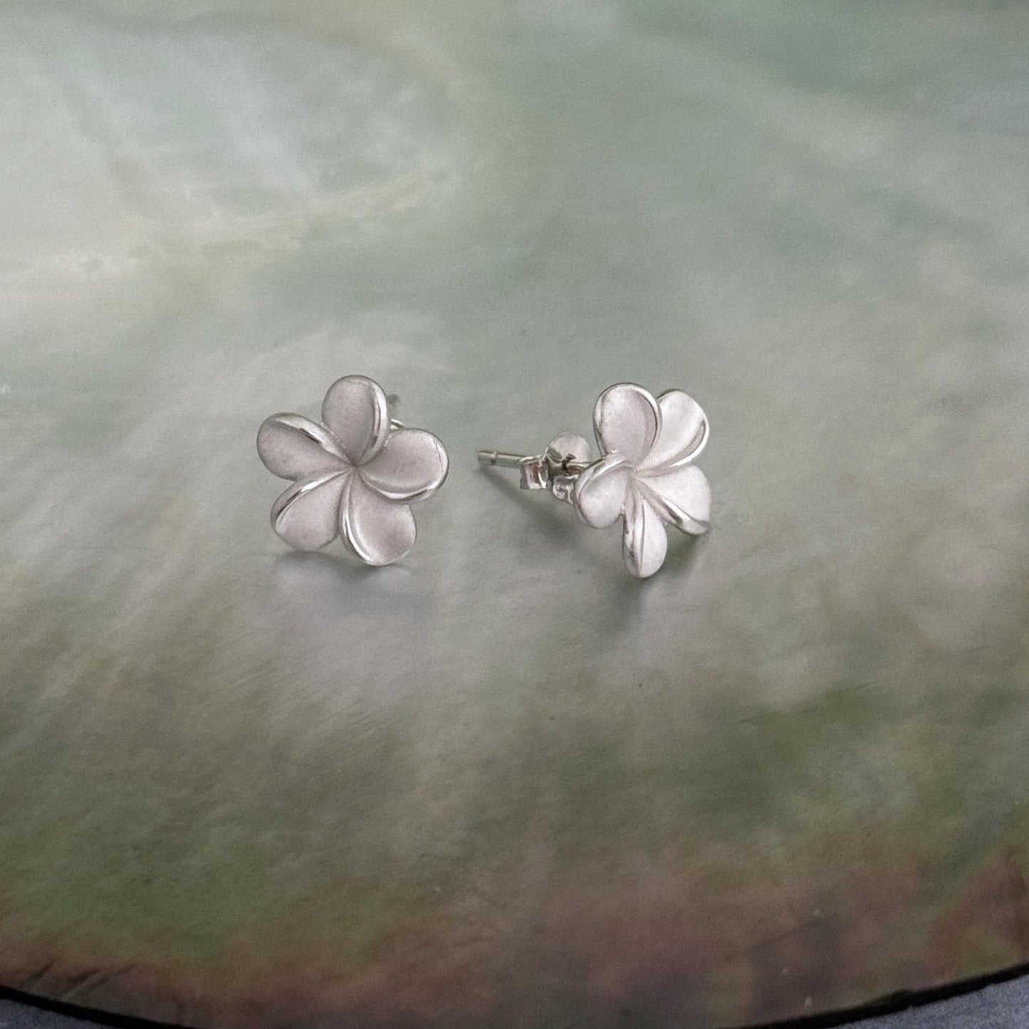 Plumeria Frangipani Flower Stud Earrings • hawaiian silver earrings • hawaii gold and silver jewelry Tropical flower