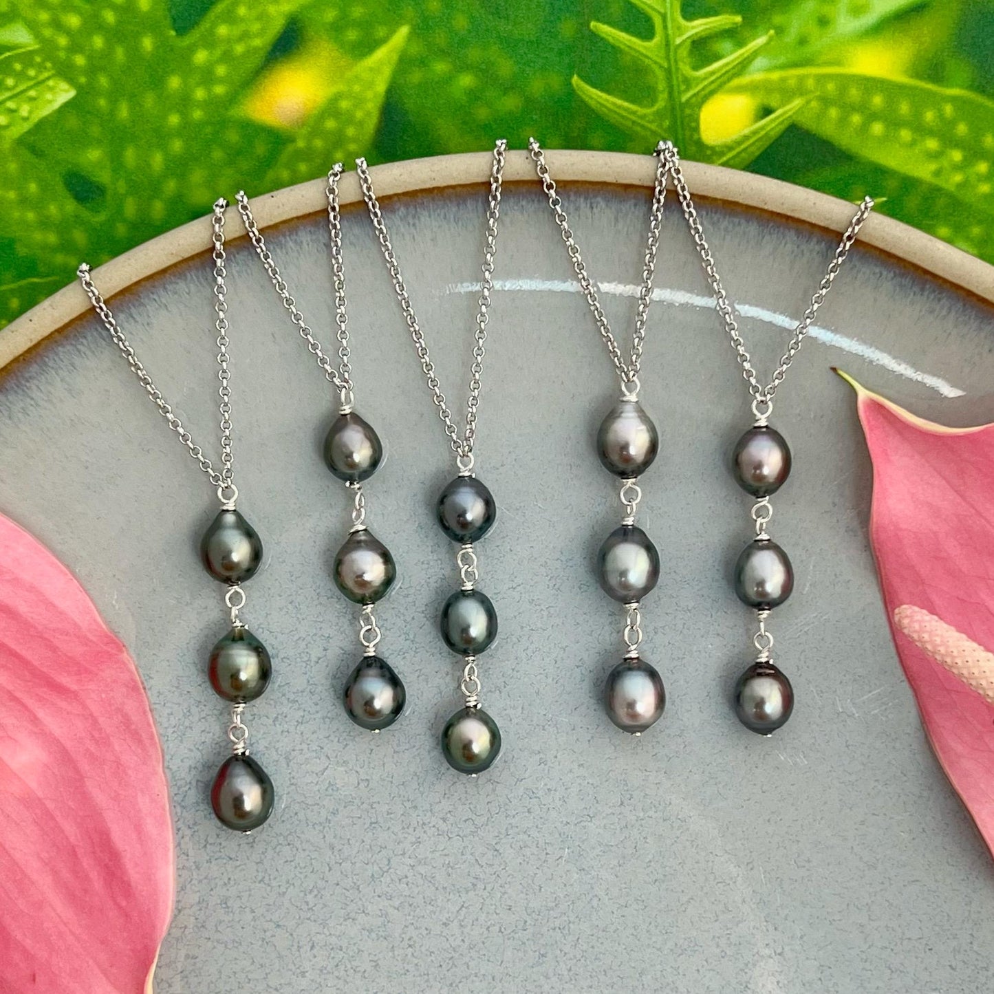Triple Tahitian Pearl Necklace • Sterling Silver or Gold filled