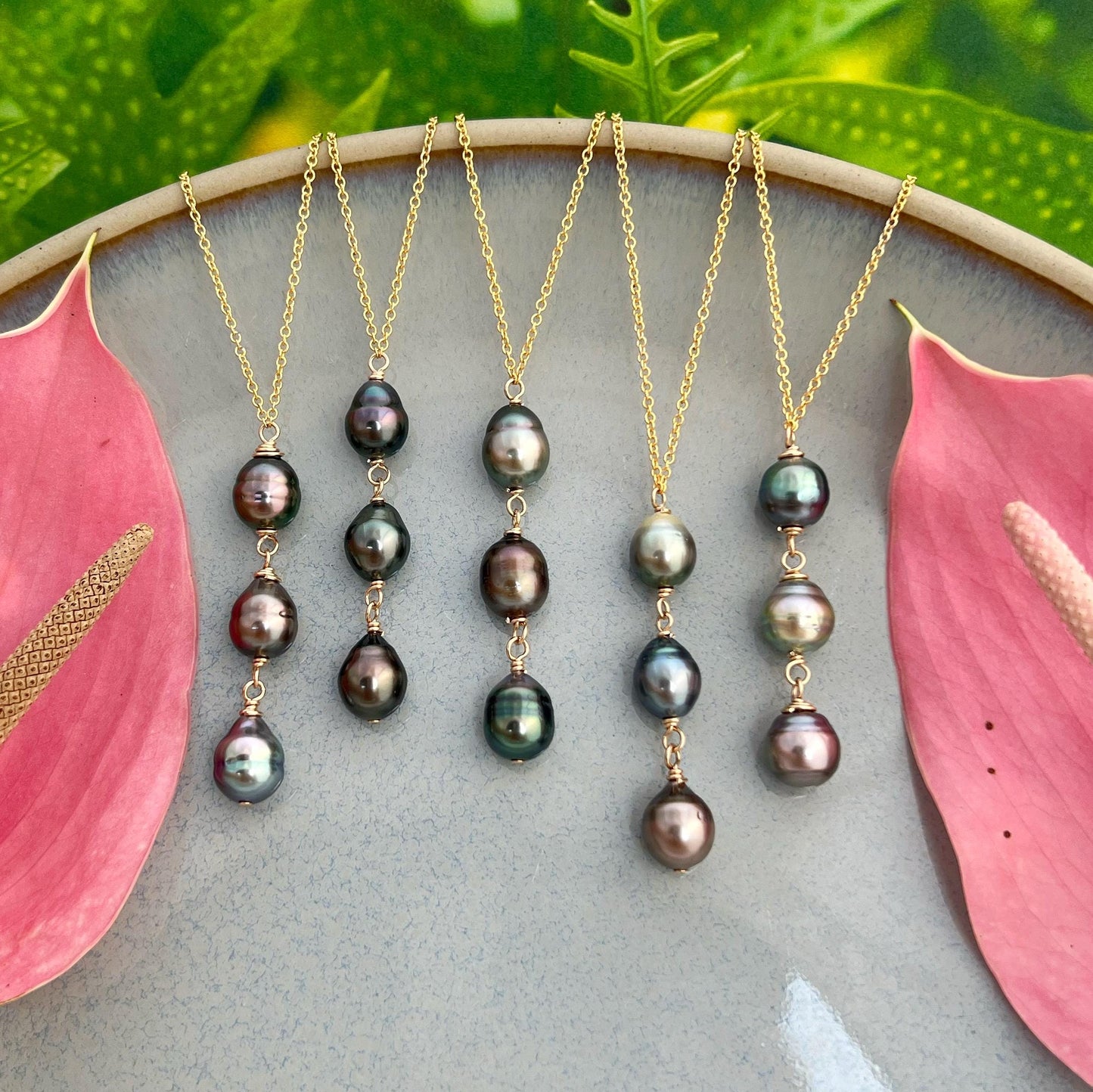 Triple Tahitian Pearl Necklace • Sterling Silver or Gold filled