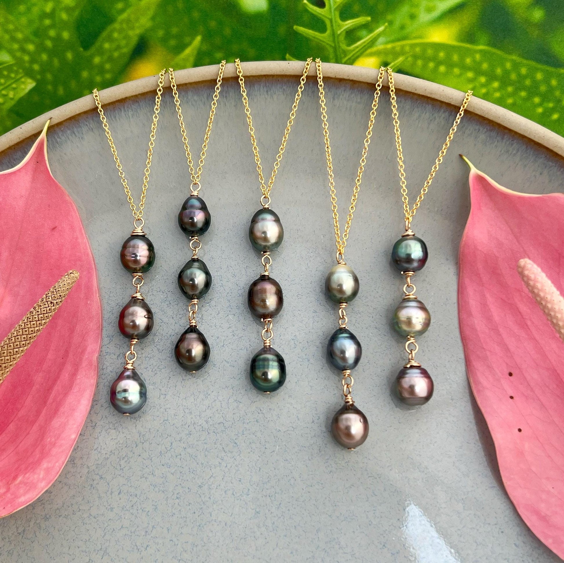 Triple Tahitian Pearl Necklace • Sterling Silver or Gold filled