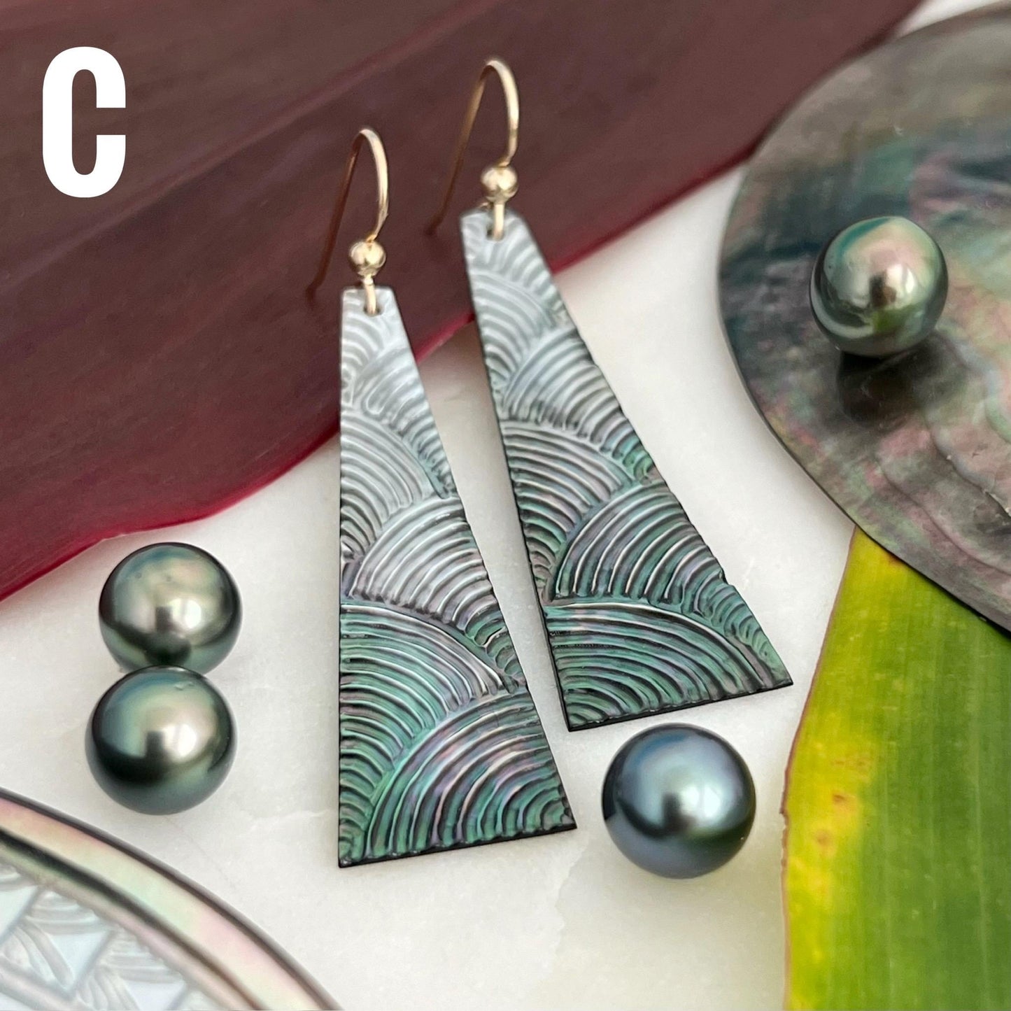 Mother of Pearl Earrings • Hand carved: Gold Filled or Sterling Silver, Hawaiian Jewelry