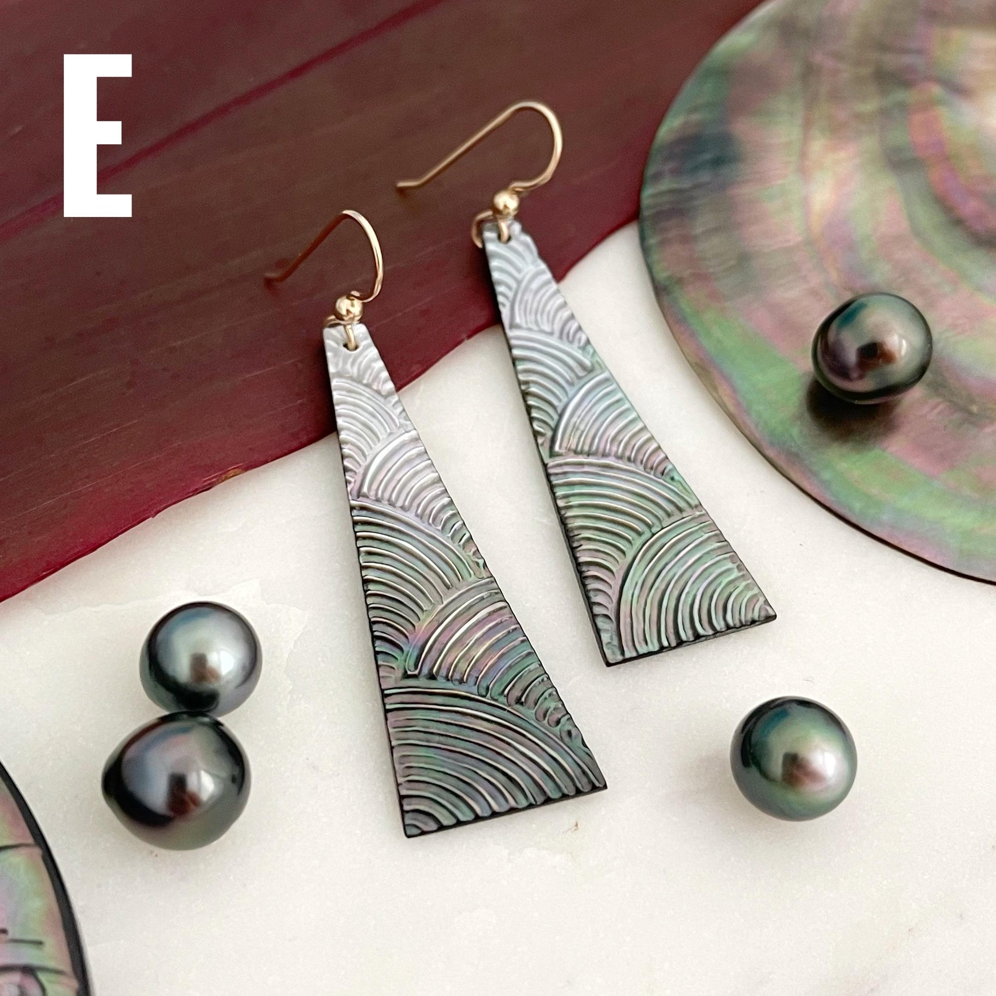 Mother of Pearl Earrings • Hand carved: Gold Filled or Sterling Silver, Hawaiian Jewelry