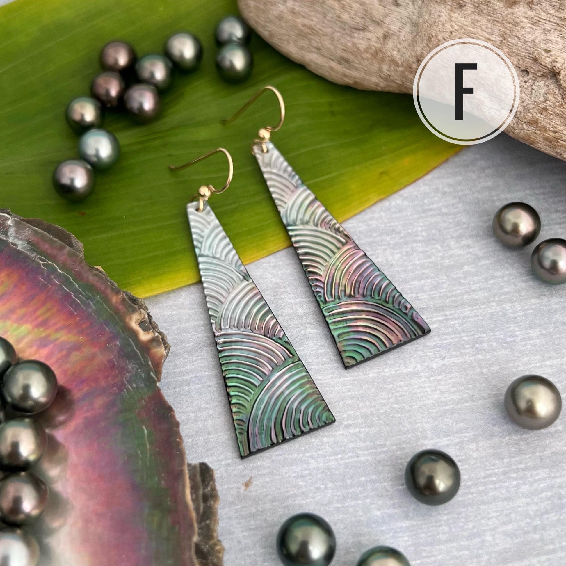 Mother of Pearl Earrings • Hand carved: Gold Filled or Sterling Silver, Hawaiian Jewelry