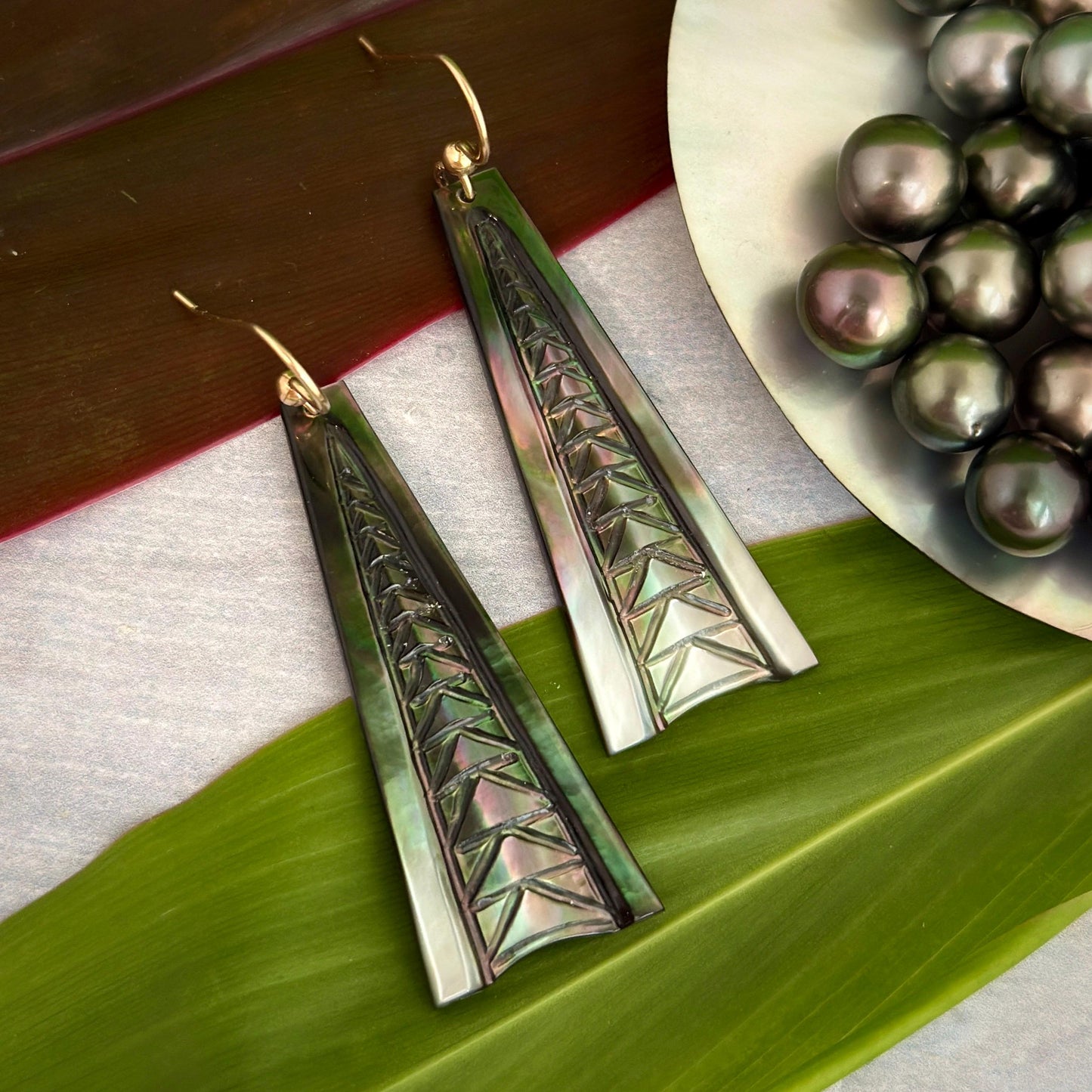 Handmade Mother of Pearl Earrings: Hawaiian Triangle Design, Gold Filled or Sterling Silver
