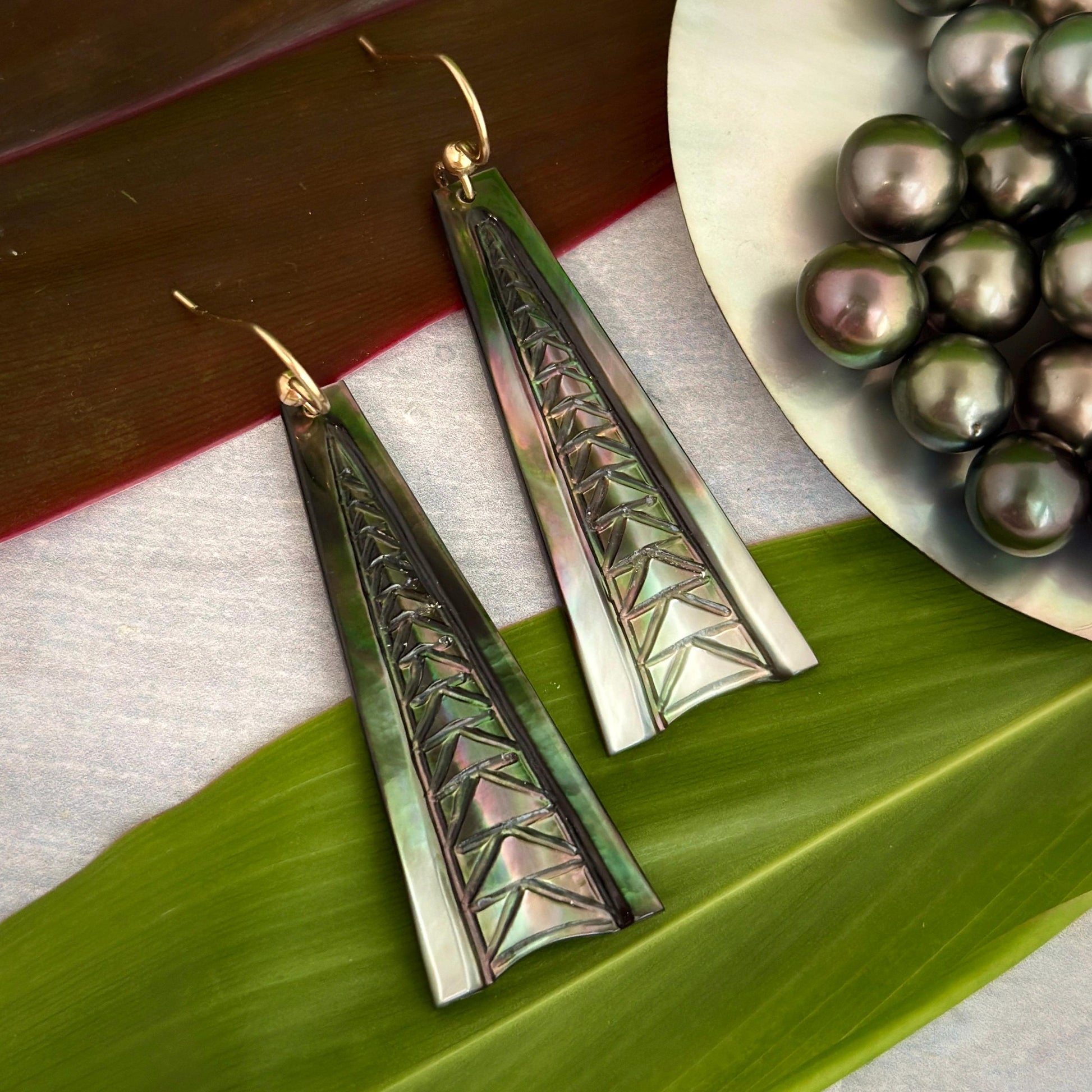 Handmade Mother of Pearl Earrings: Hawaiian Triangle Design, Gold Filled or Sterling Silver