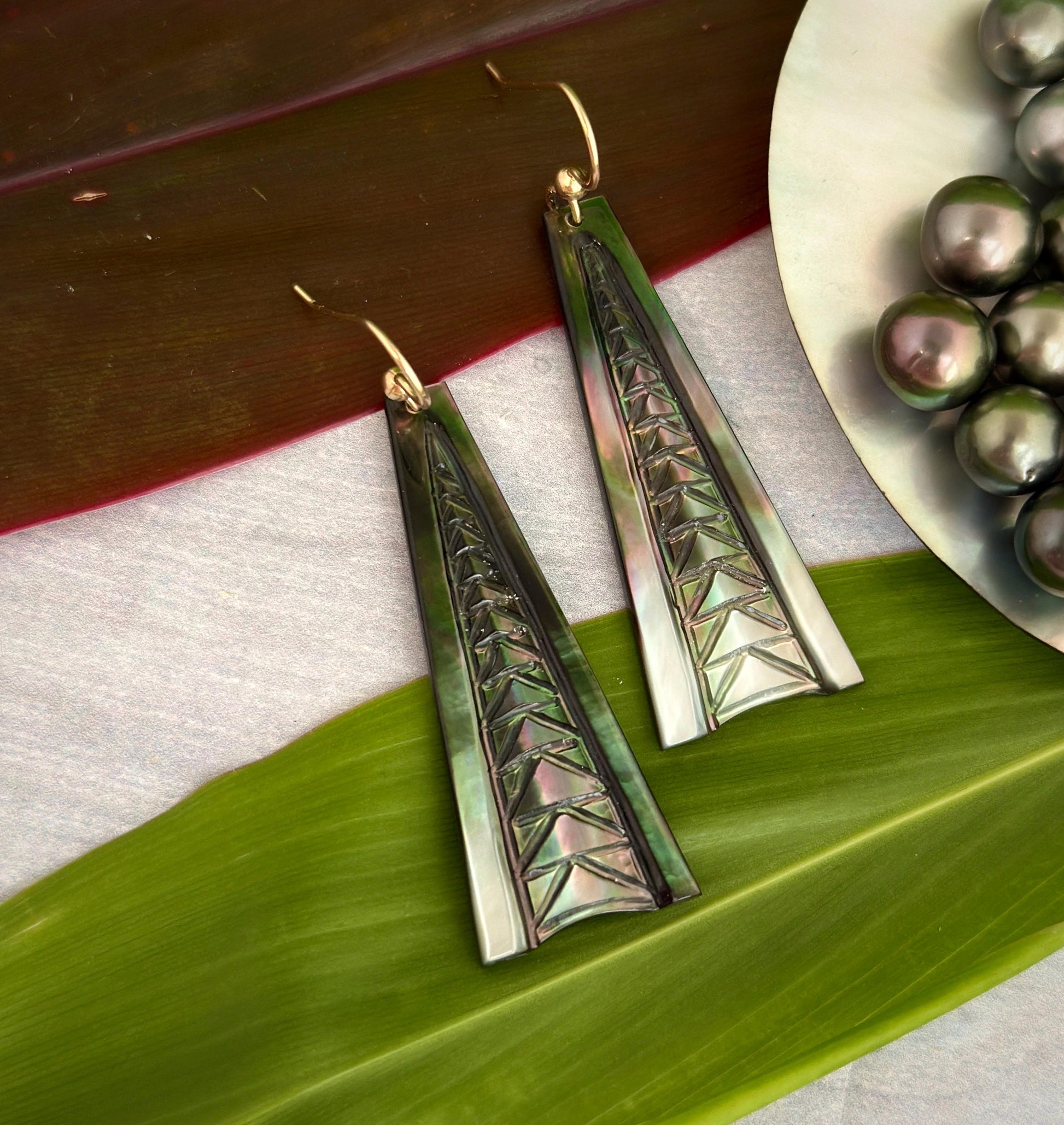 Handmade Mother of Pearl Earrings: Hawaiian Triangle Design, Gold Filled or Sterling Silver
