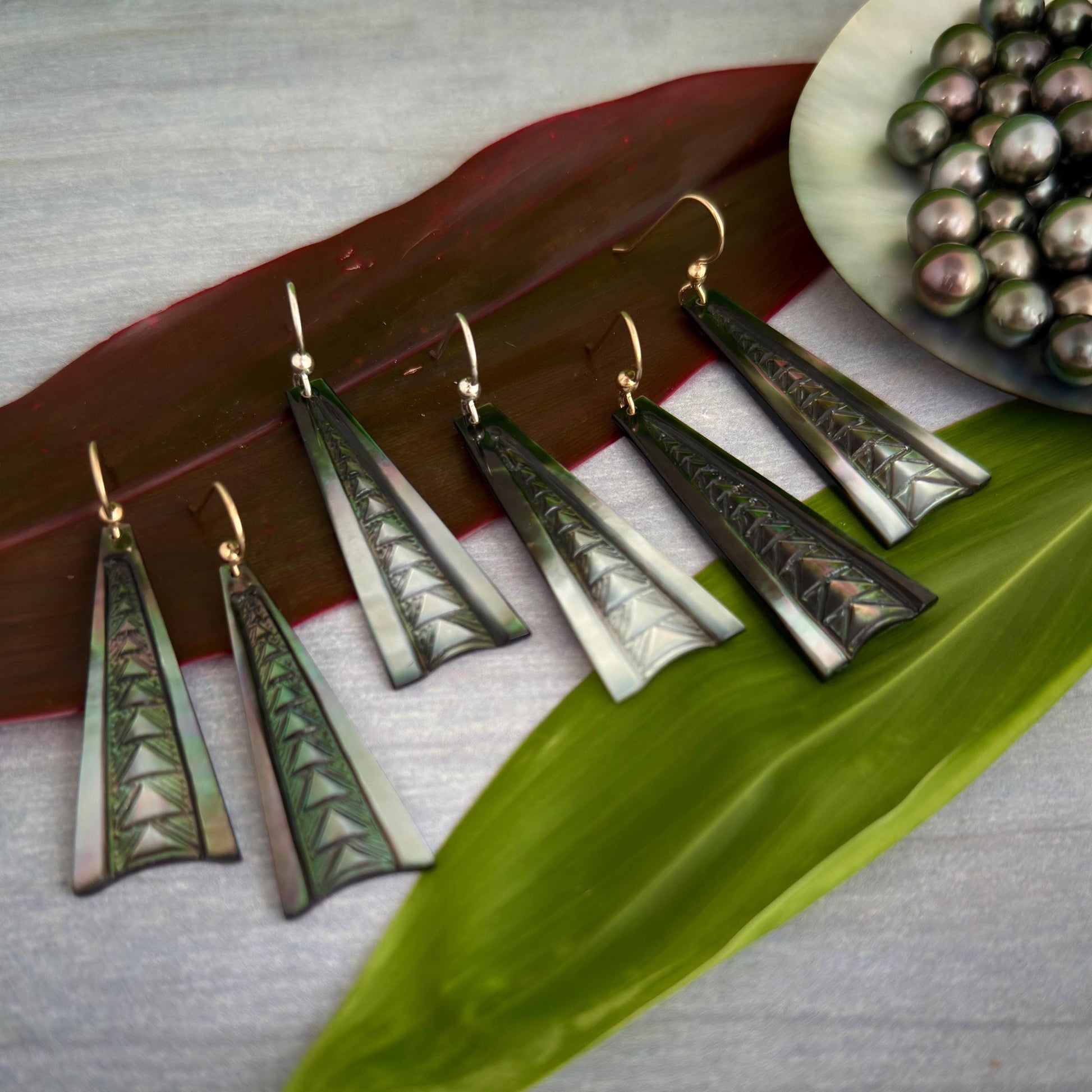 Handmade Mother of Pearl Earrings: Hawaiian Triangle Design, Gold Filled or Sterling Silver