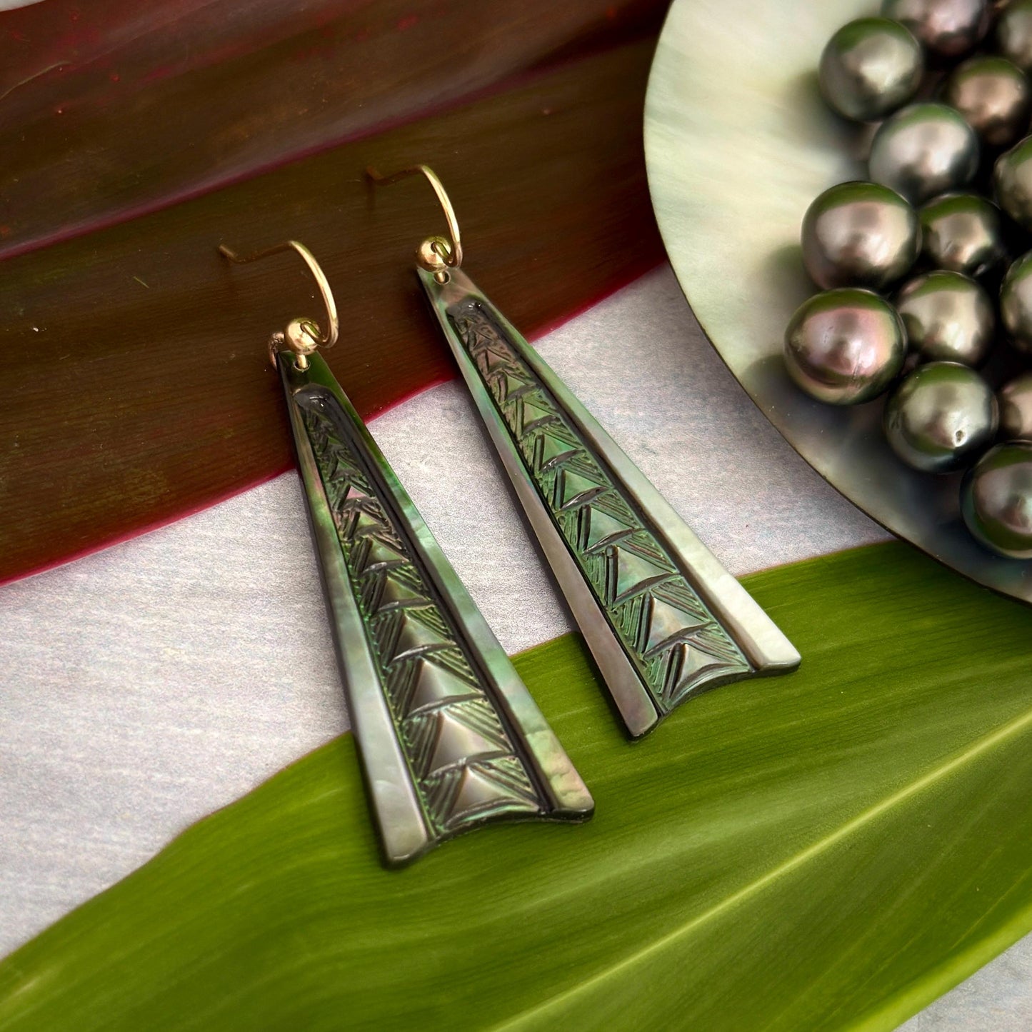 Handmade Mother of Pearl Earrings: Hawaiian Triangle Design, Gold Filled or Sterling Silver