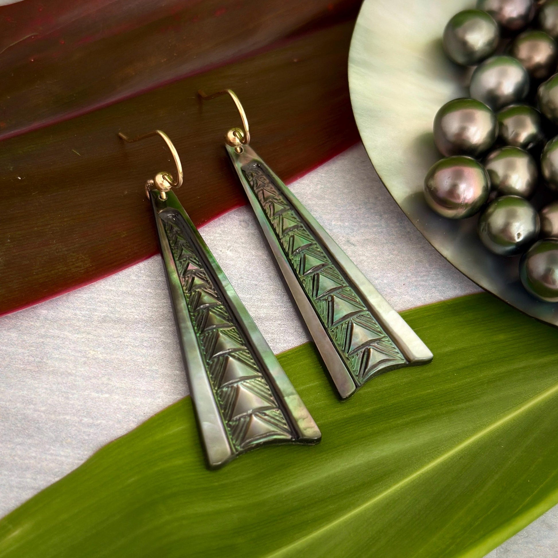 Handmade Mother of Pearl Earrings: Hawaiian Triangle Design, Gold Filled or Sterling Silver