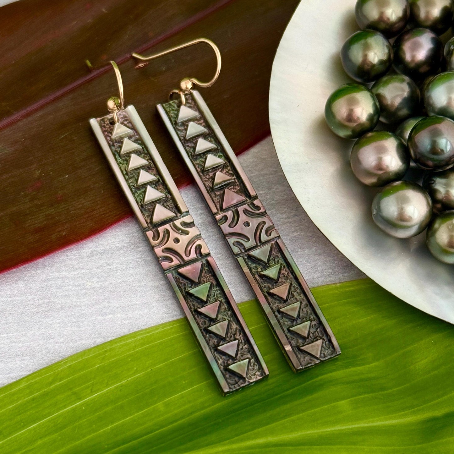 Hawaiian earrings hand carved mother of pearl jewelry