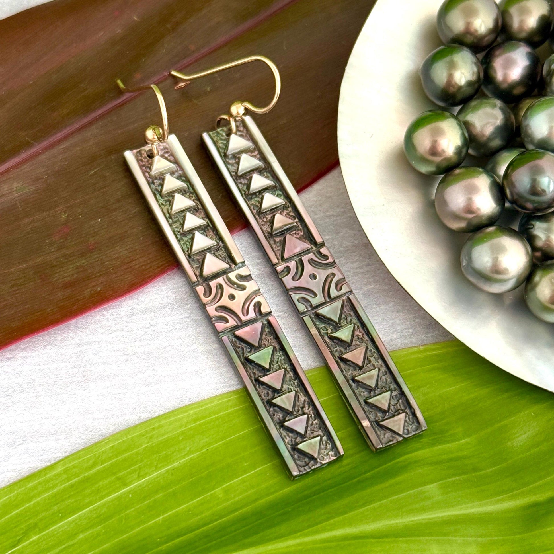 Hawaiian earrings hand carved mother of pearl jewelry
