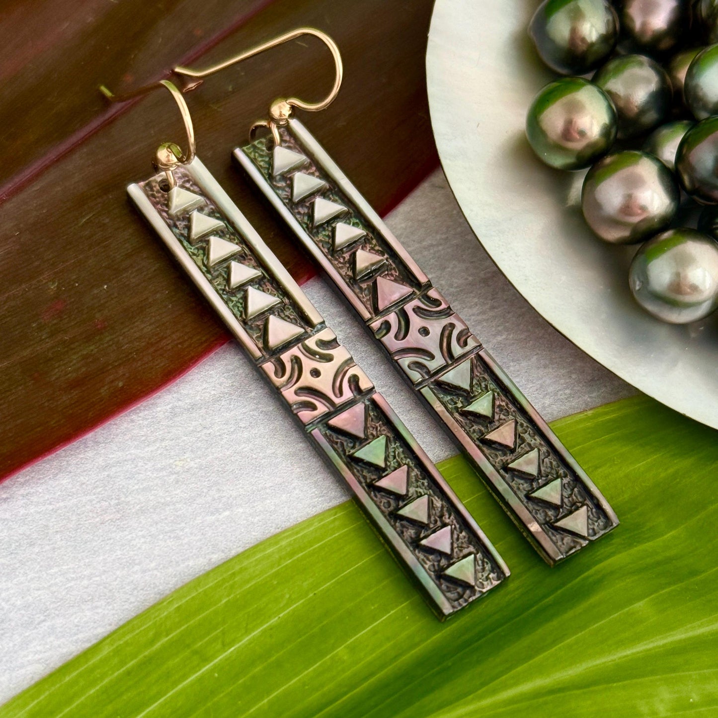 Hawaiian earrings hand carved mother of pearl jewelry