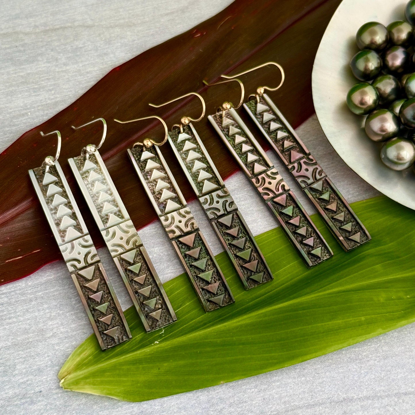 Hawaiian earrings hand carved mother of pearl jewelry