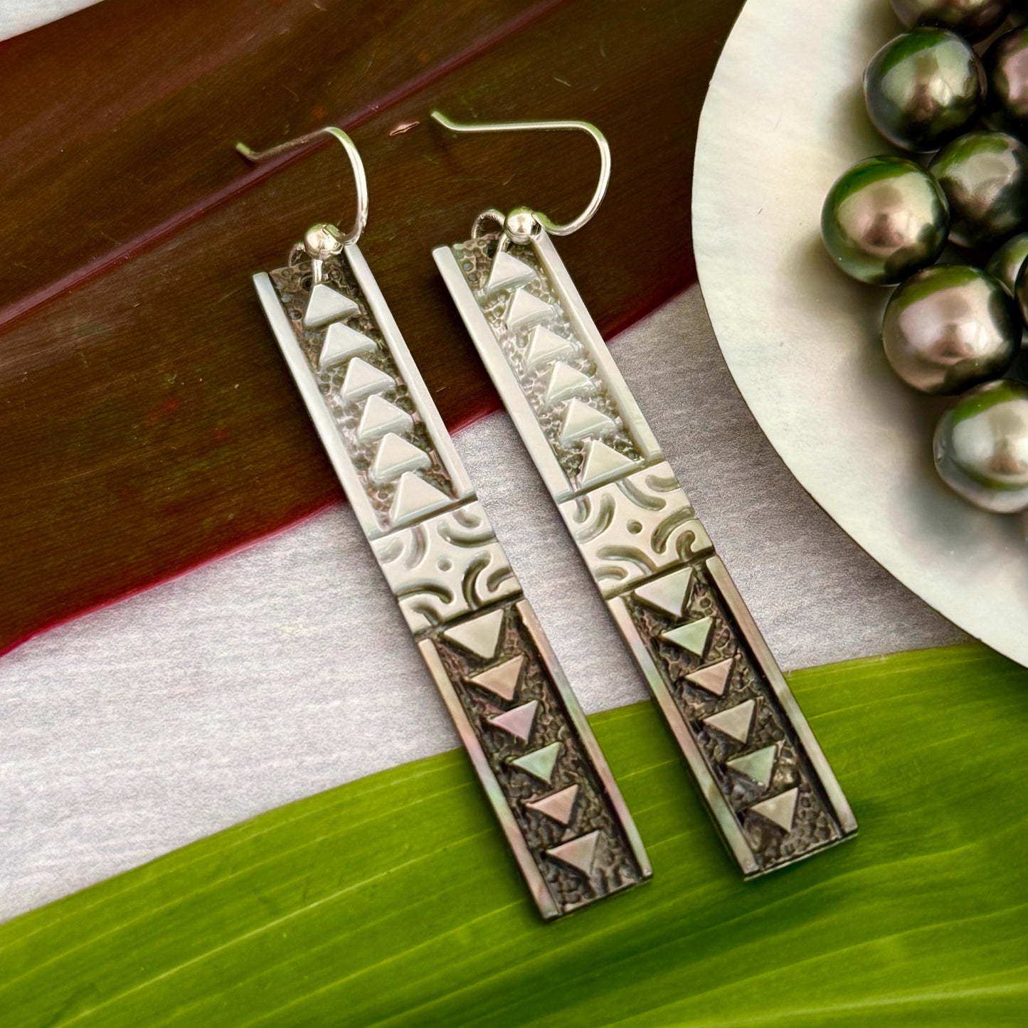 Hawaiian earrings hand carved mother of pearl jewelry