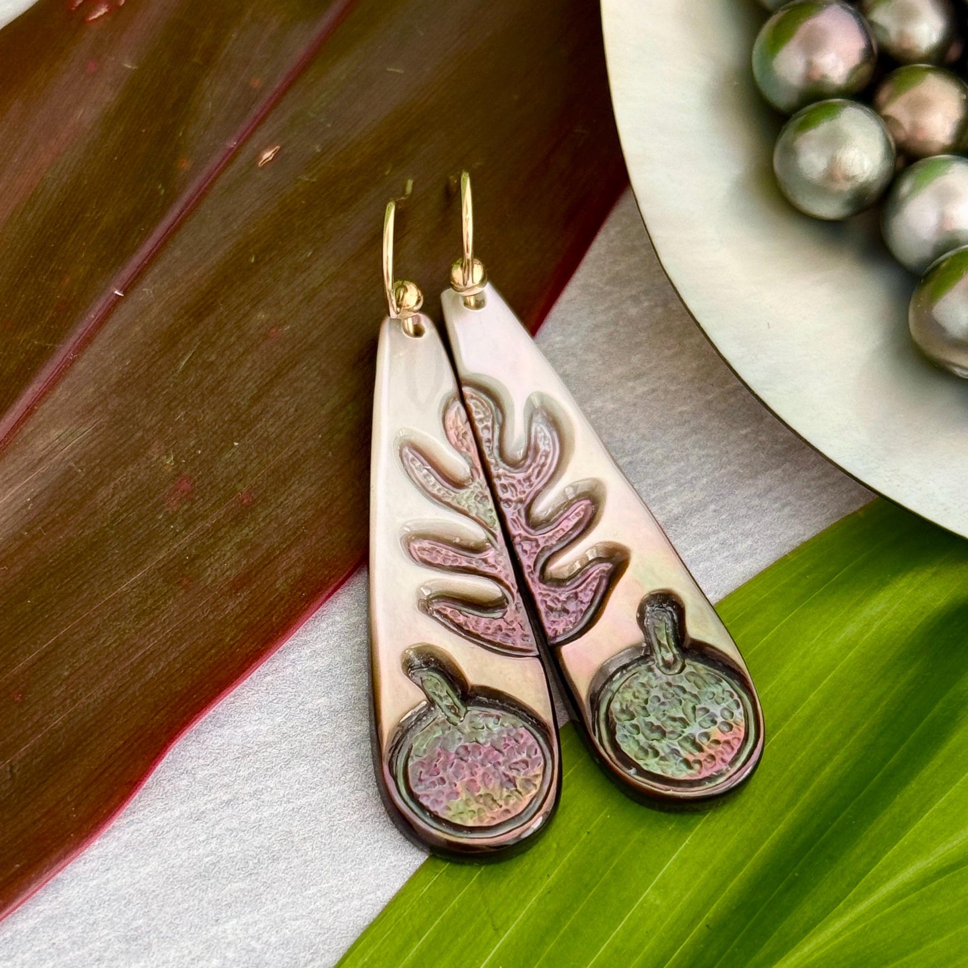Hawaiian mother of pearl earrings in gold filled or sterling silver Natural shell jewelry made in hawaii shell earrings ulu breadfruit