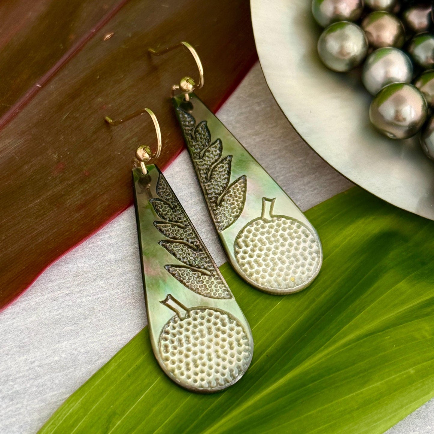 NEW Hawaiian mother of pearl earrings in gold filled or sterling silver • Natural shell jewelry made in hawaii • shell earrings Ulu Earrings