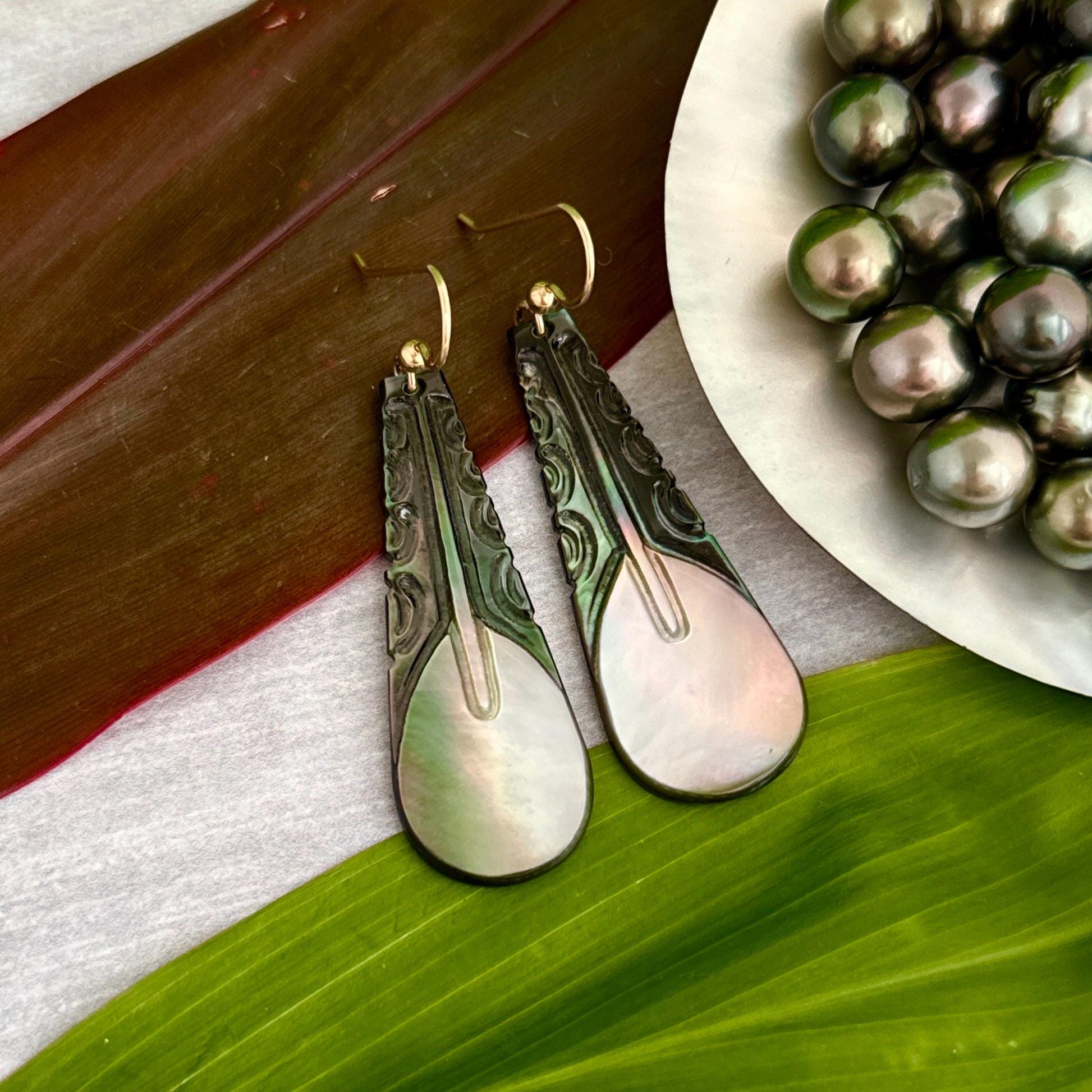 Paddle earrings in Mother of pearl shell: Gold filled or Sterling silver