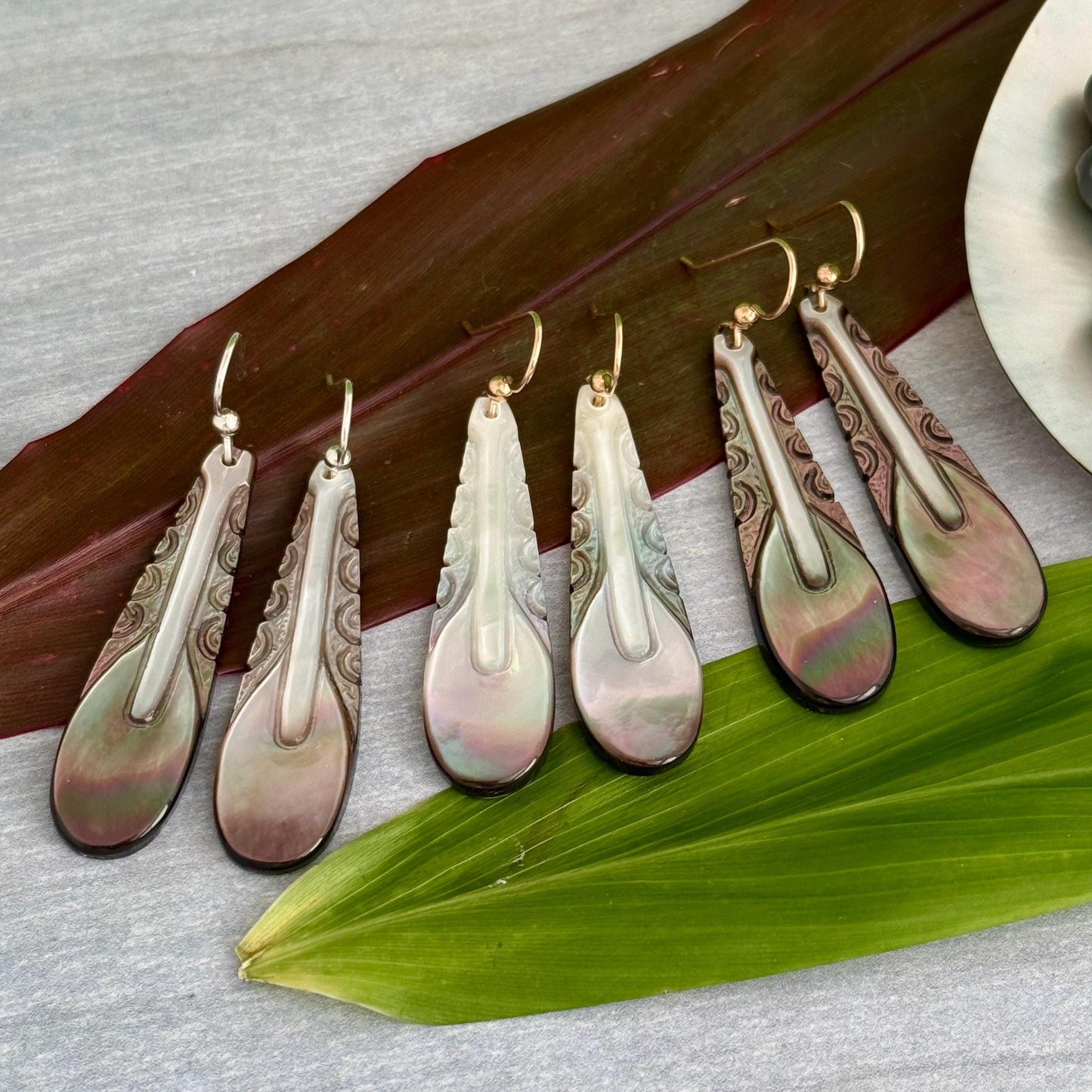 Handmade Mother of Pearl Paddle Earrings: Gold Filled or Sterling silver Hawaiian Jewelry